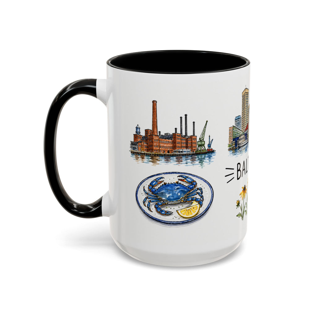Baltimore Illustrated Travel Mug | City Souvenir Accent Coffee Mug | 11oz 15oz Ceramic Cup