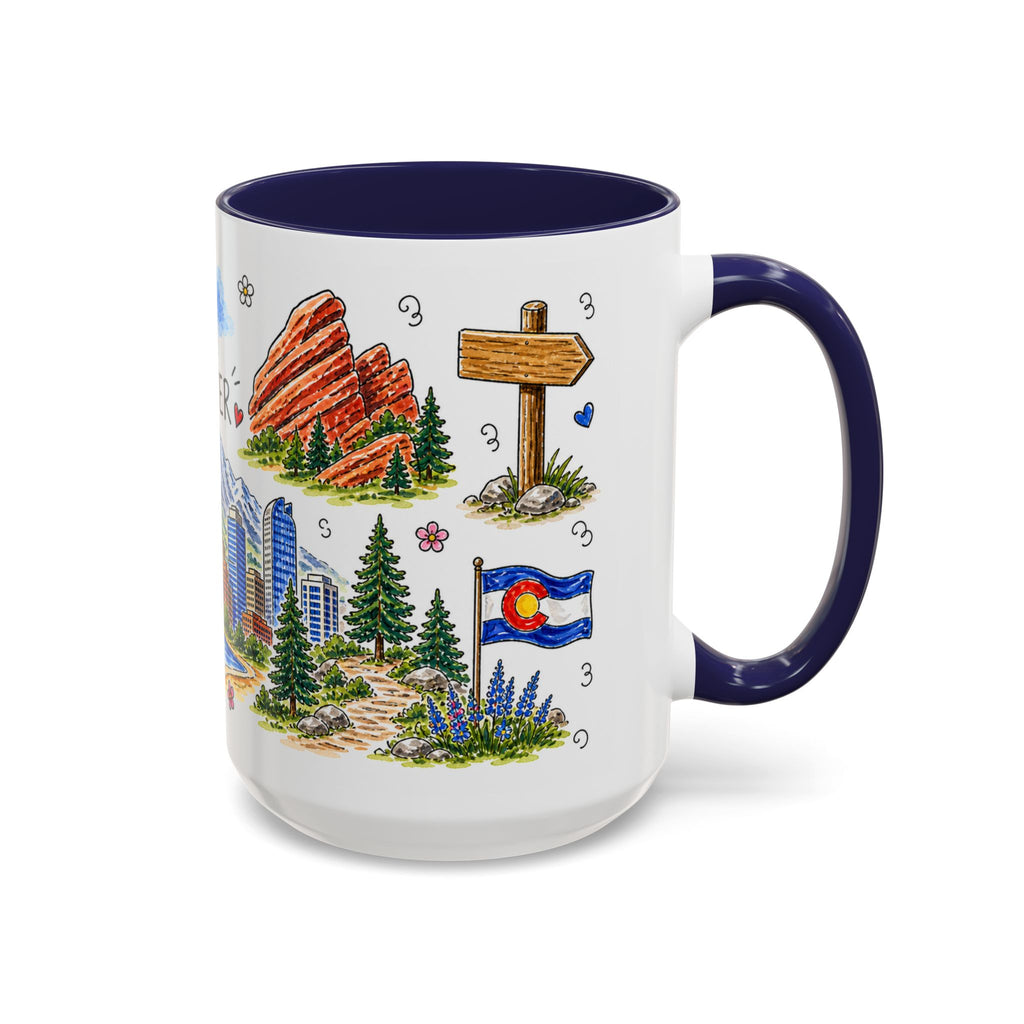 Denver Illustrated Travel Mug | City Souvenir Accent Coffee Mug | 11oz 15oz Ceramic Cup