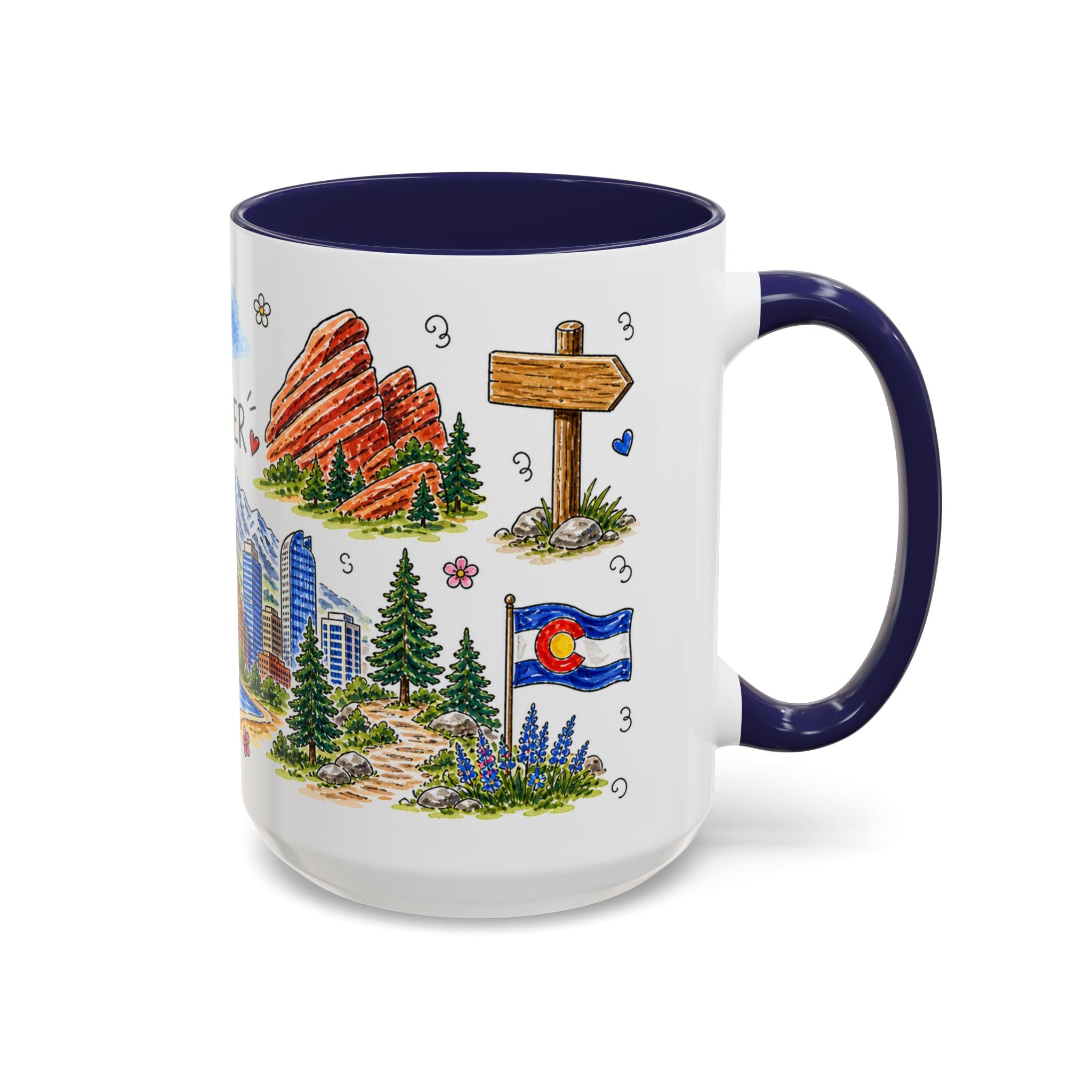 Denver Illustrated Travel Mug | City Souvenir Accent Coffee Mug | 11oz 15oz Ceramic Cup