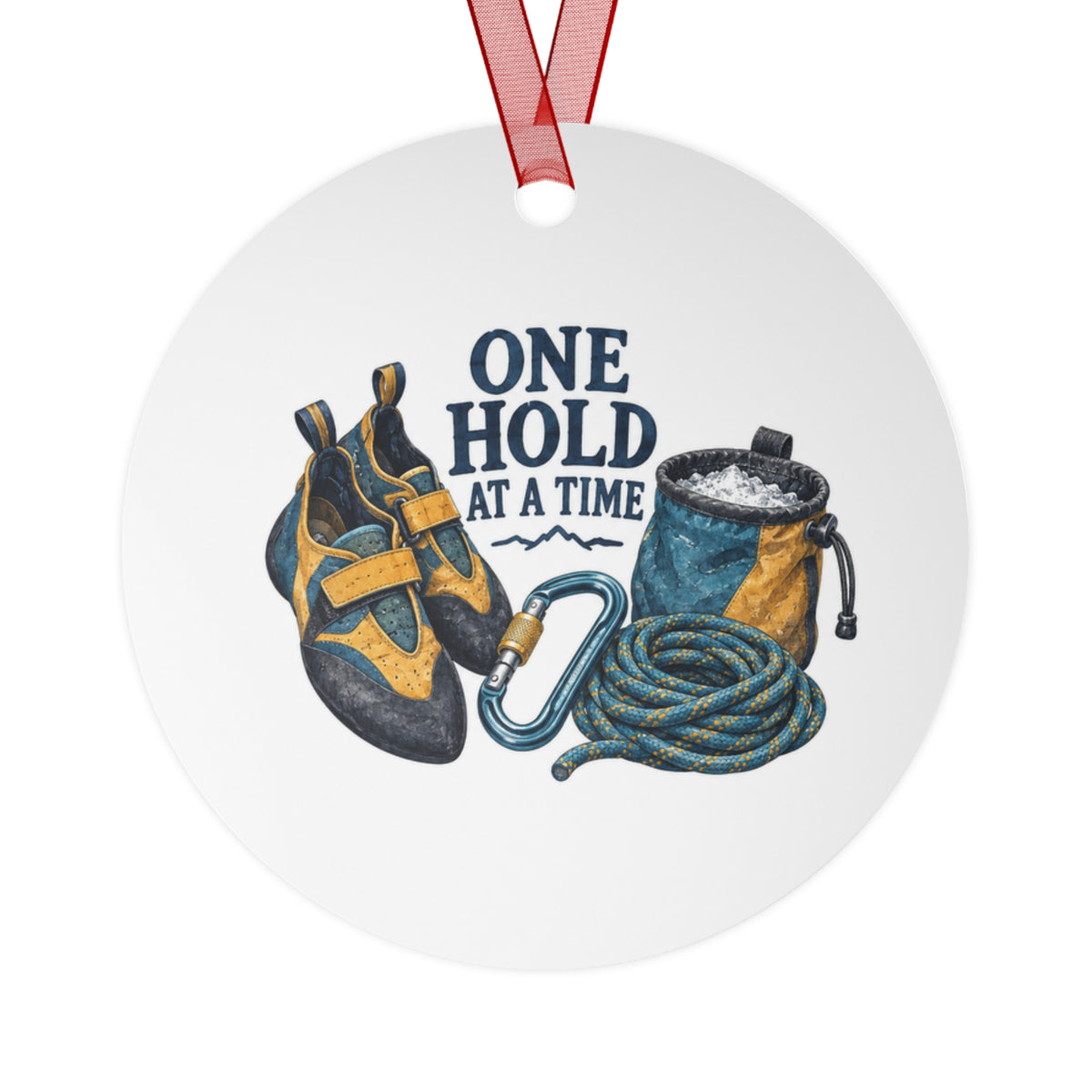 One Hold at a Time Climbing Round Metal Ornament | Sports Gift