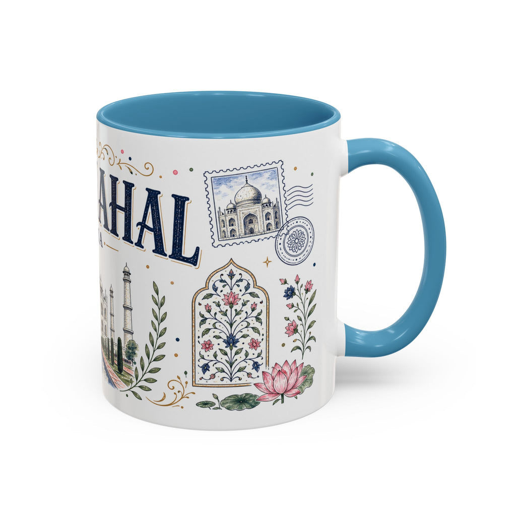 Taj Mahal Coffee Mug | Travel Destination Souvenir Gift | Accent Color Ceramic 11oz 15oz