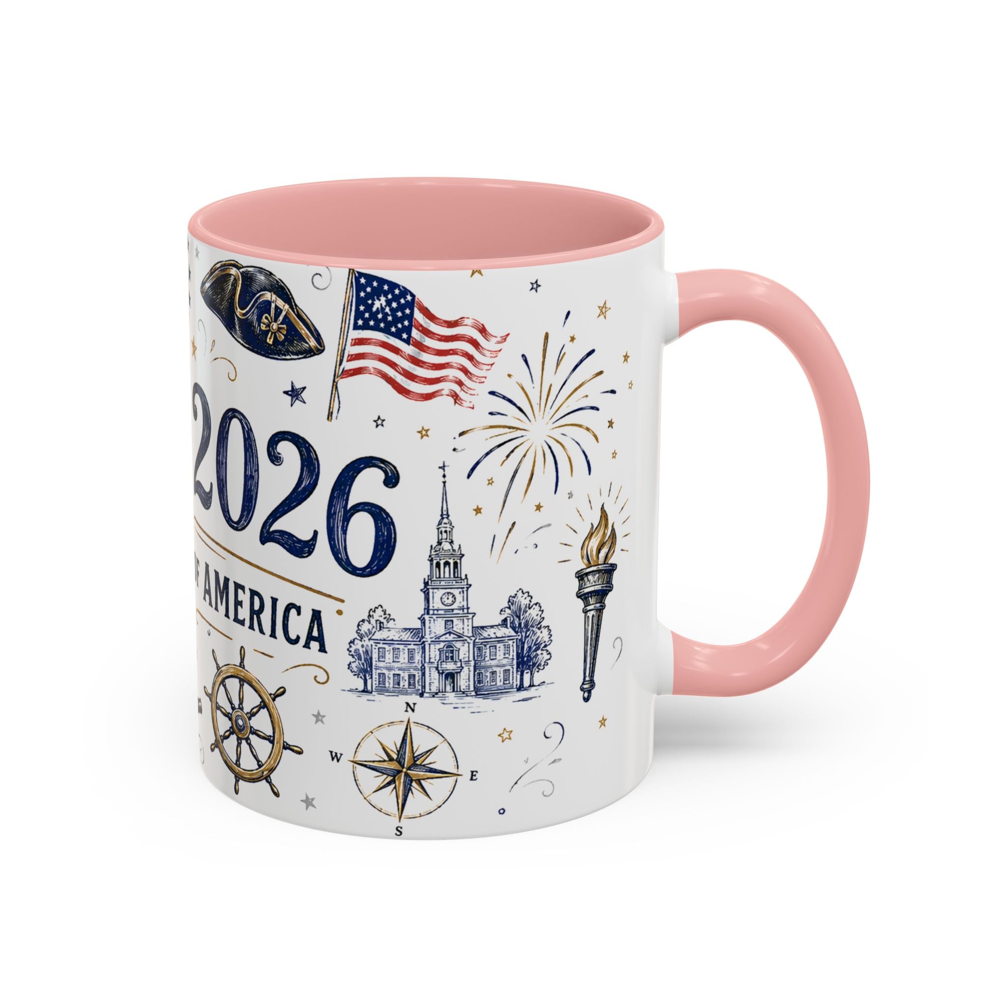 America 250 Coffee Mug | 1776-2026 Patriotic 4th of July Gift | Accent Color Ceramic 11oz 15oz