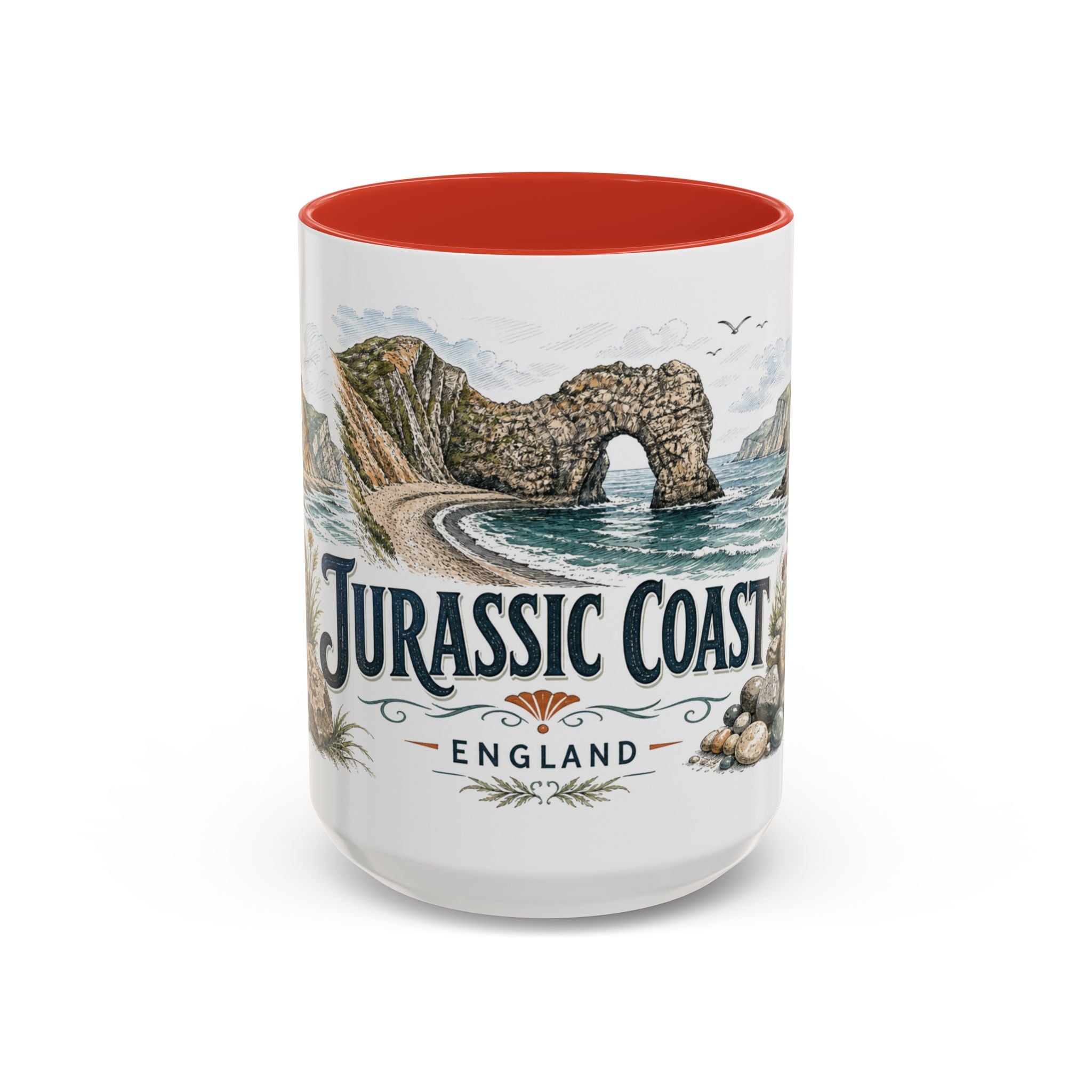 Jurassic Coast Mug, England Travel Souvenir, Bucket List Gift, Accent Ceramic Coffee Mug 11oz 15oz