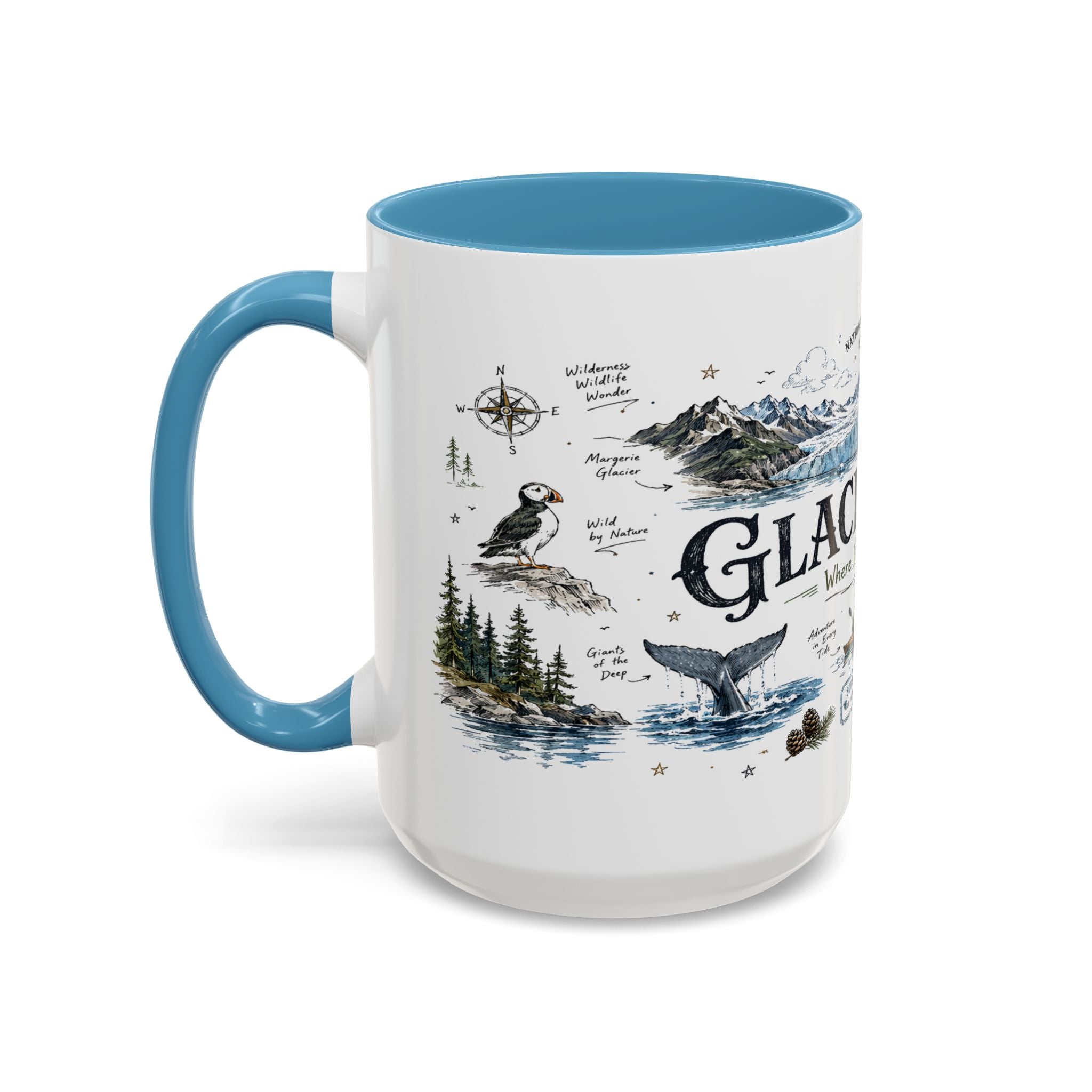 Glacier Bay National Park Coffee Mug | Alaska Wilderness Kayaking Gift | Accent Color Ceramic 11oz 15oz