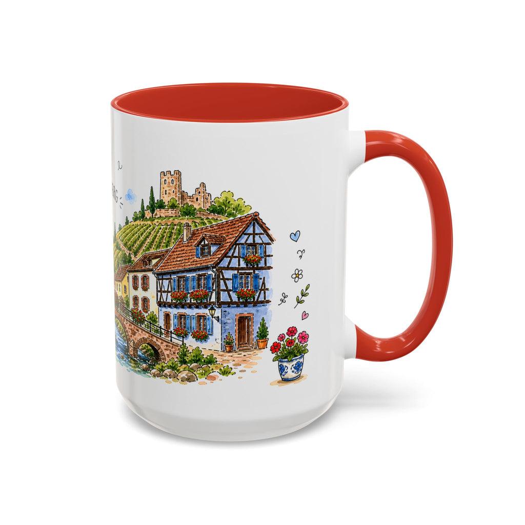 Kaysersberg Illustrated Travel Mug | France Souvenir Accent Coffee Mug | 11oz 15oz Ceramic Cup