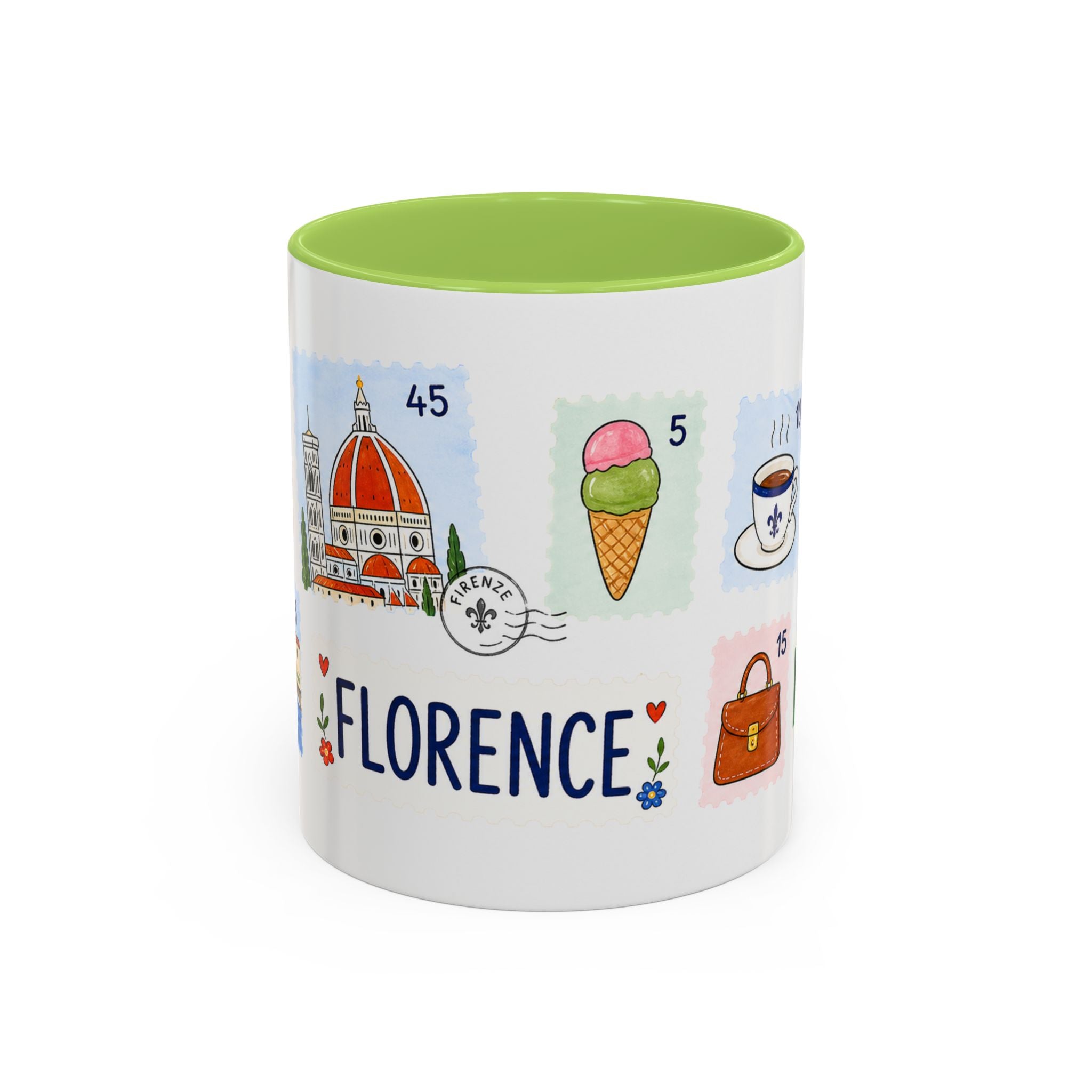 Florence Coffee Mug | Postage Stamp Collage Mug | Travel Souvenir Accent Cup 11oz 15oz