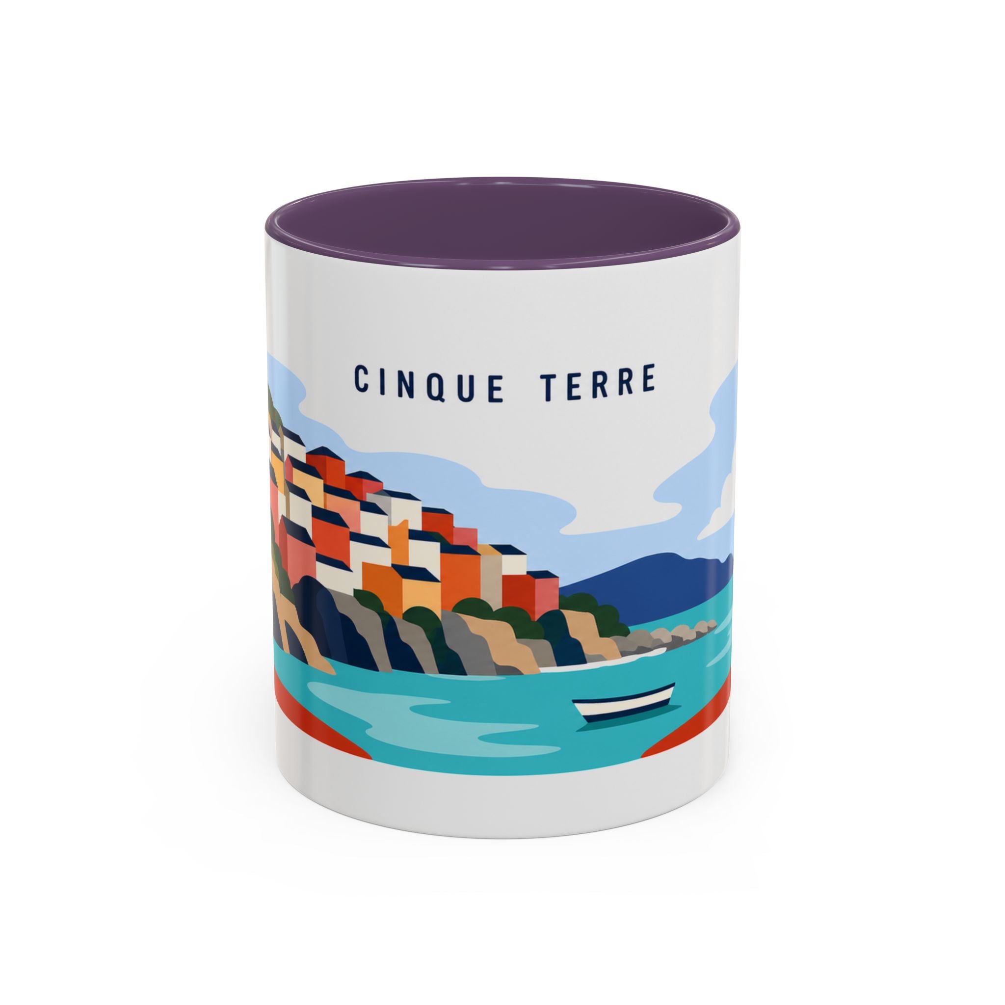 Cinque Terre Coffee Mug | Travel Destination Souvenir Gift | Accent Color Ceramic 11oz 15oz