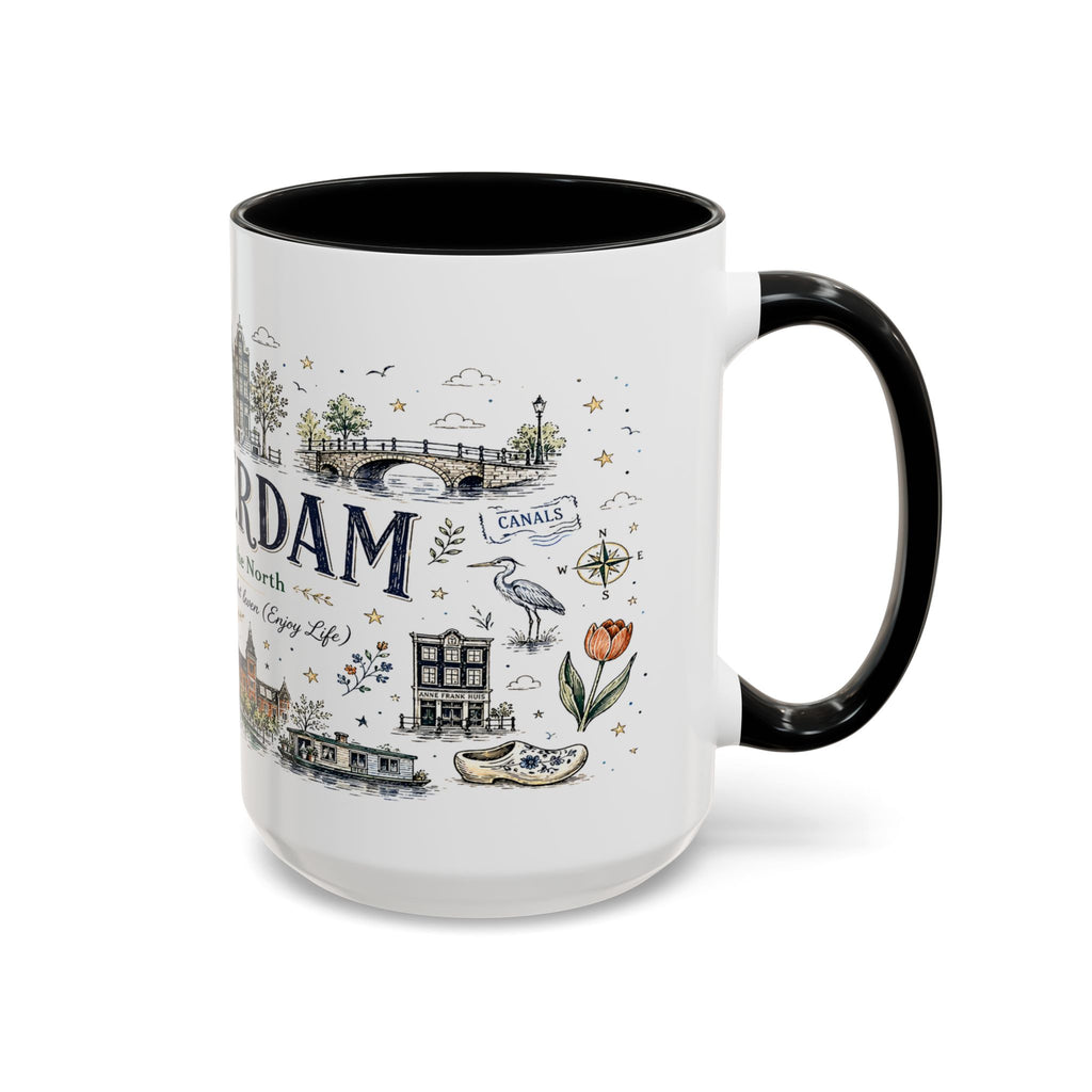 Amsterdam Coffee Mug | Netherlands Souvenir Travel Gift | Accent Color Ceramic 11oz 15oz