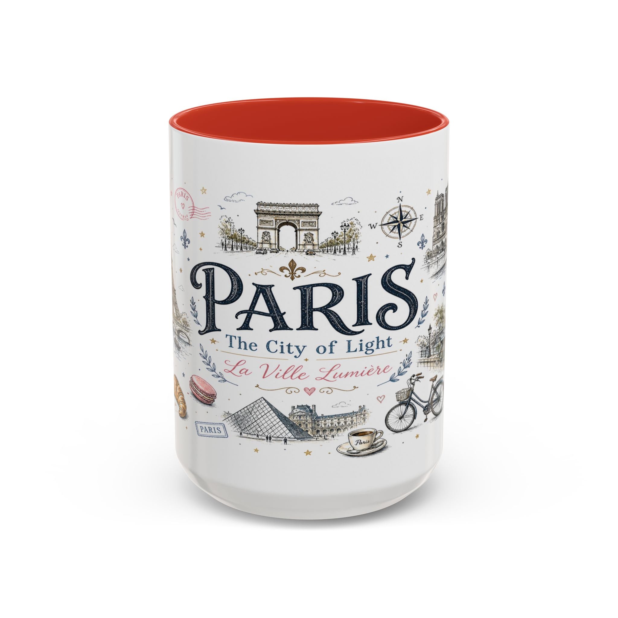 Paris Coffee Mug | France Souvenir Travel Gift | Accent Color Ceramic 11oz 15oz