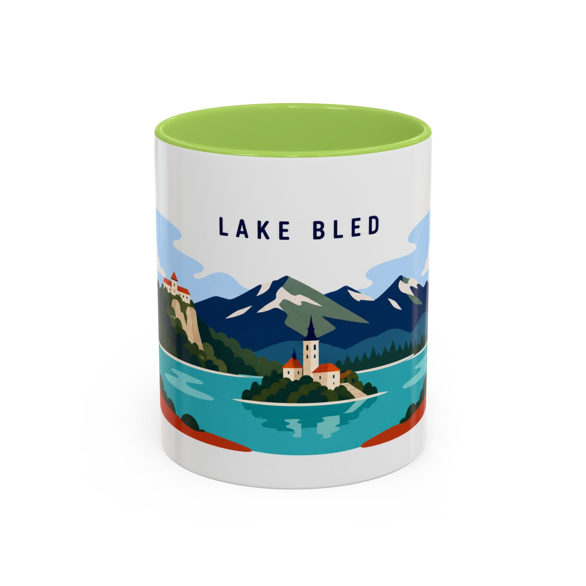 Lake Bled Coffee Mug | Travel Destination Souvenir Gift | Accent Color Ceramic 11oz 15oz