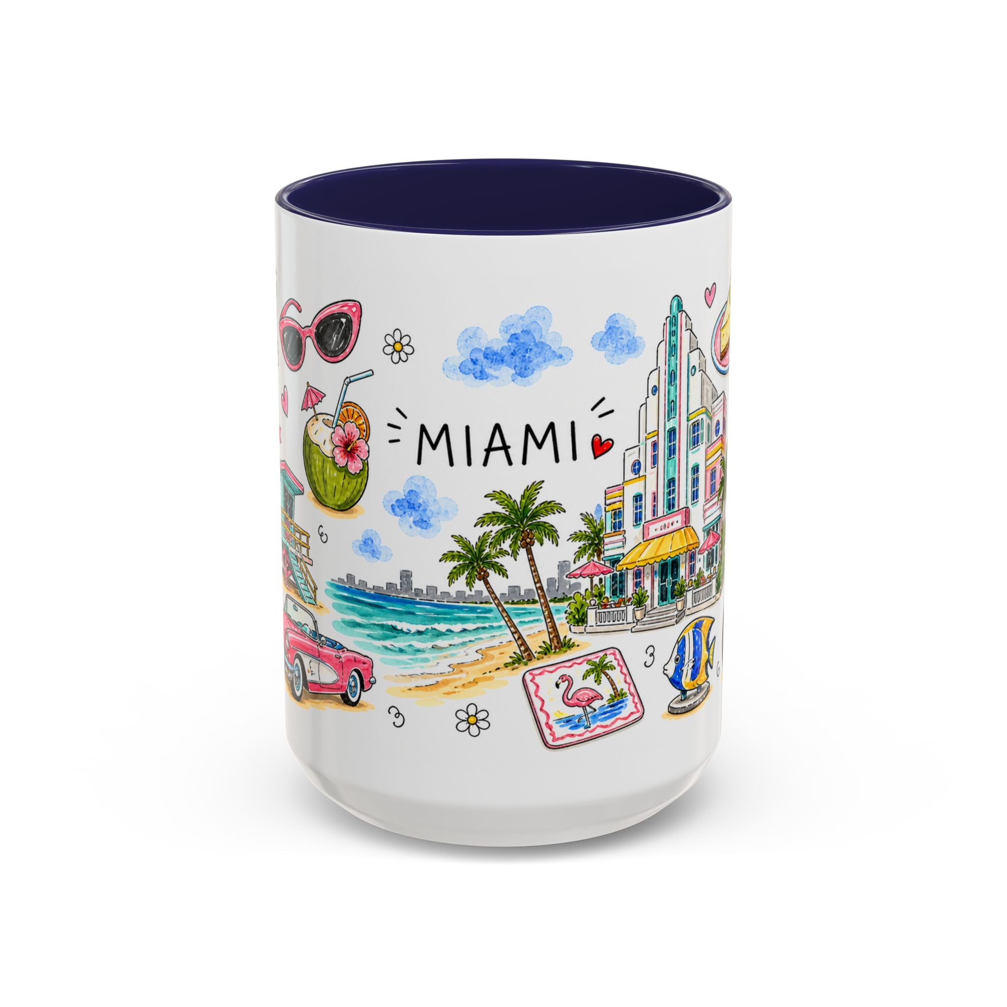 Miami Illustrated Travel Mug | City Souvenir Accent Coffee Mug | 11oz 15oz Ceramic Cup