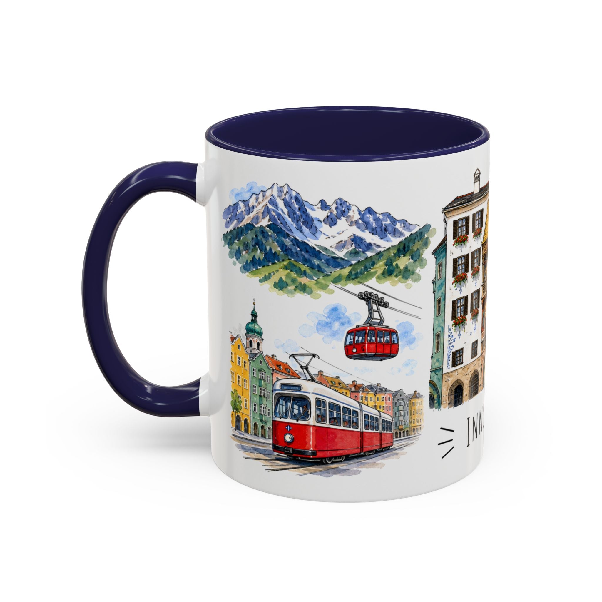 Innsbruck Illustrated Travel Mug | City Souvenir Accent Coffee Mug | 11oz 15oz Ceramic Cup