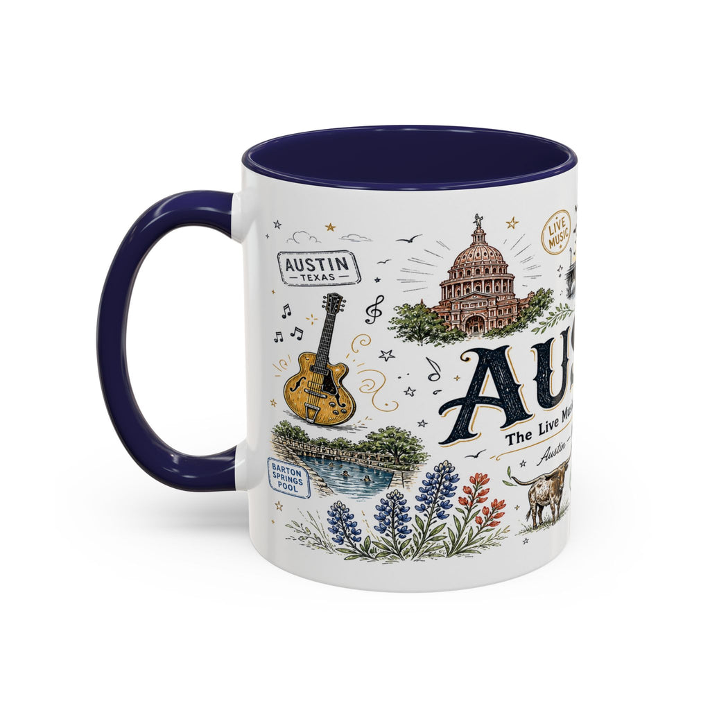 Austin Coffee Mug | Texas Souvenir City Gift | Accent Color Ceramic 11oz 15oz