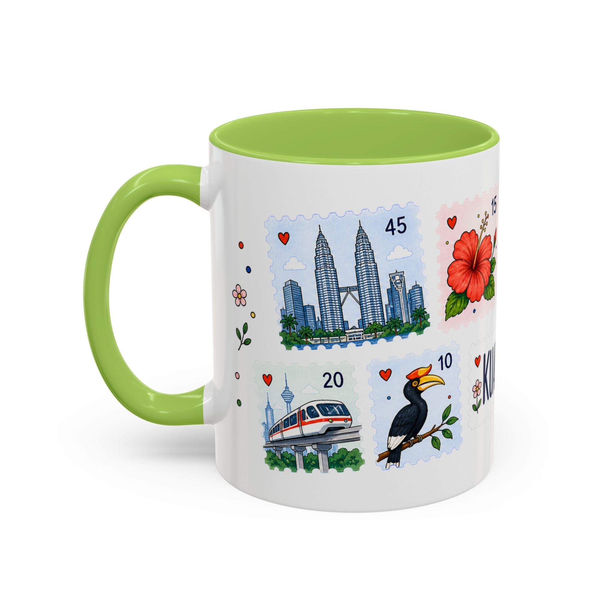 Kuala Lumpur Coffee Mug | Postage Stamp Collage Mug | Travel Souvenir Accent Cup 11oz 15oz