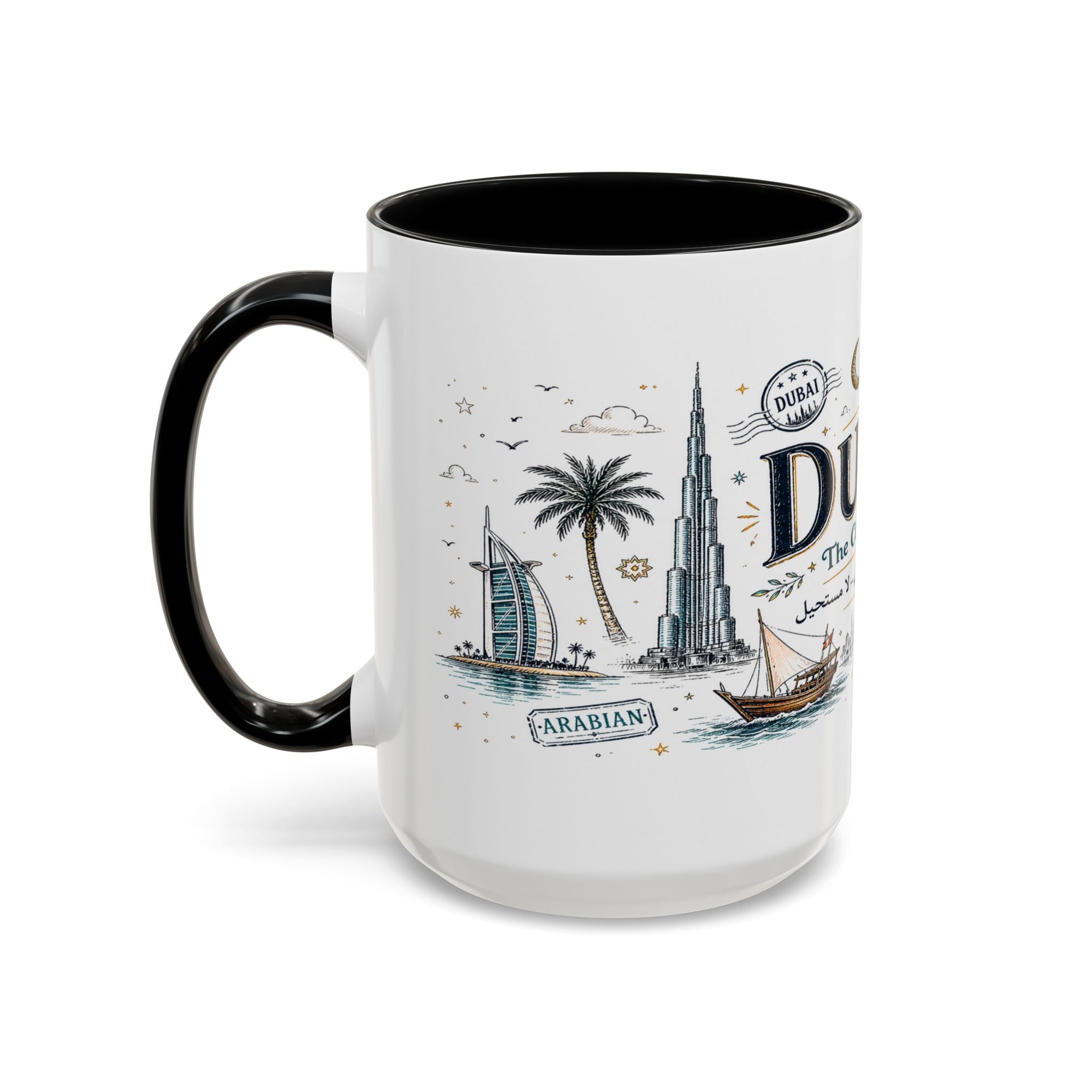 Dubai Coffee Mug | UAE Souvenir Travel Gift | Accent Color Ceramic 11oz 15oz