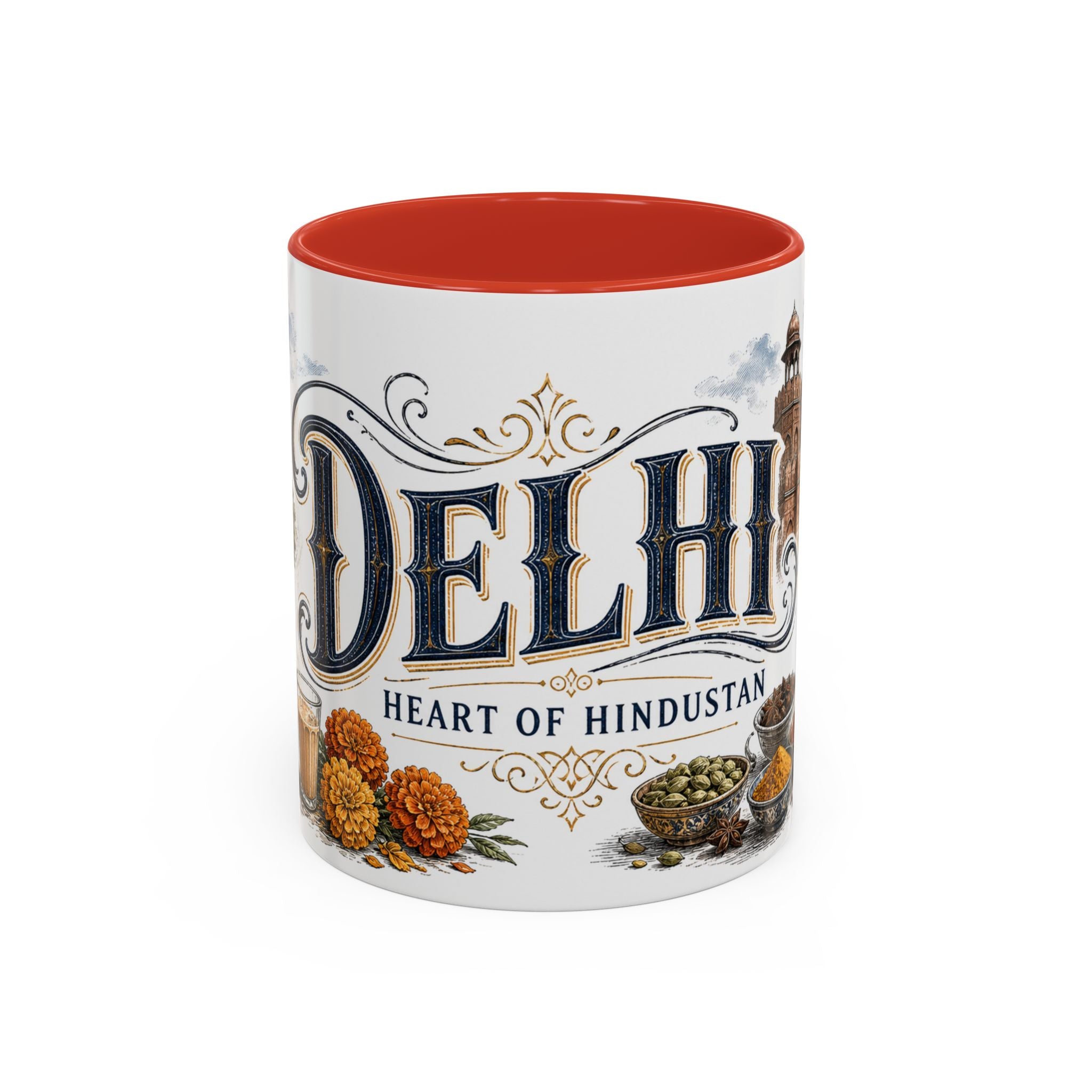 Delhi Coffee Mug | India Travel Souvenir | Vintage Illustrated City Gift | 11 oz 15 oz Accent Mug