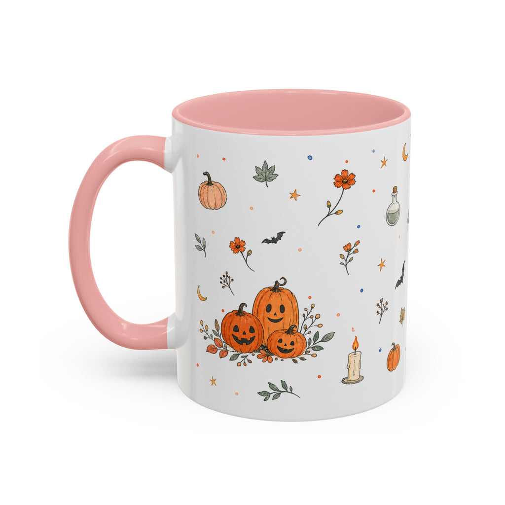 Friendly Ghost Halloween Mug | Pumpkin Flower Watercolor Gift | Accent Cup 11oz 15oz