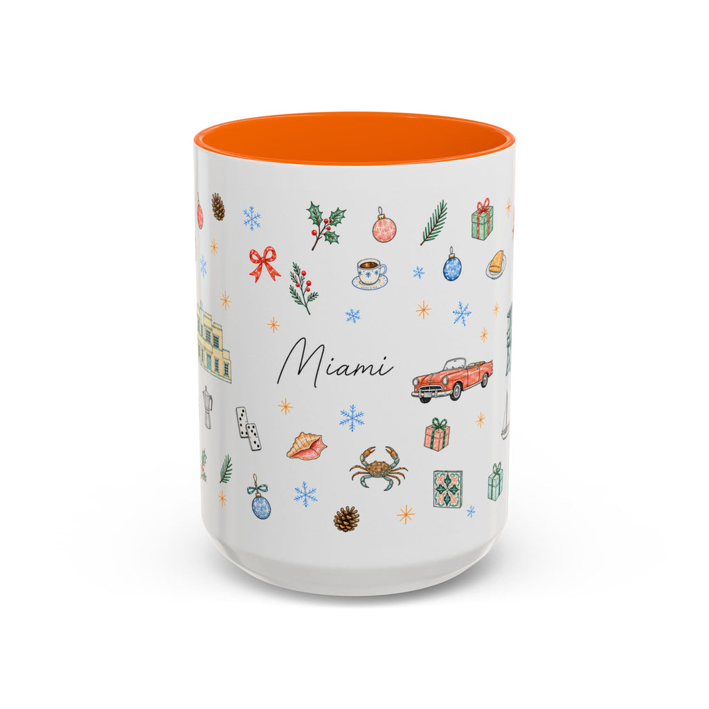 Miami Christmas Mug | Watercolor Art Deco City Souvenir (11oz/15oz)