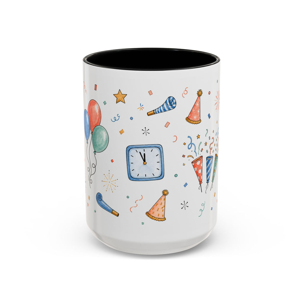 New Year Party Mug | Balloon Popper Watercolor Celebration Gift | Accent Cup 11oz 15oz