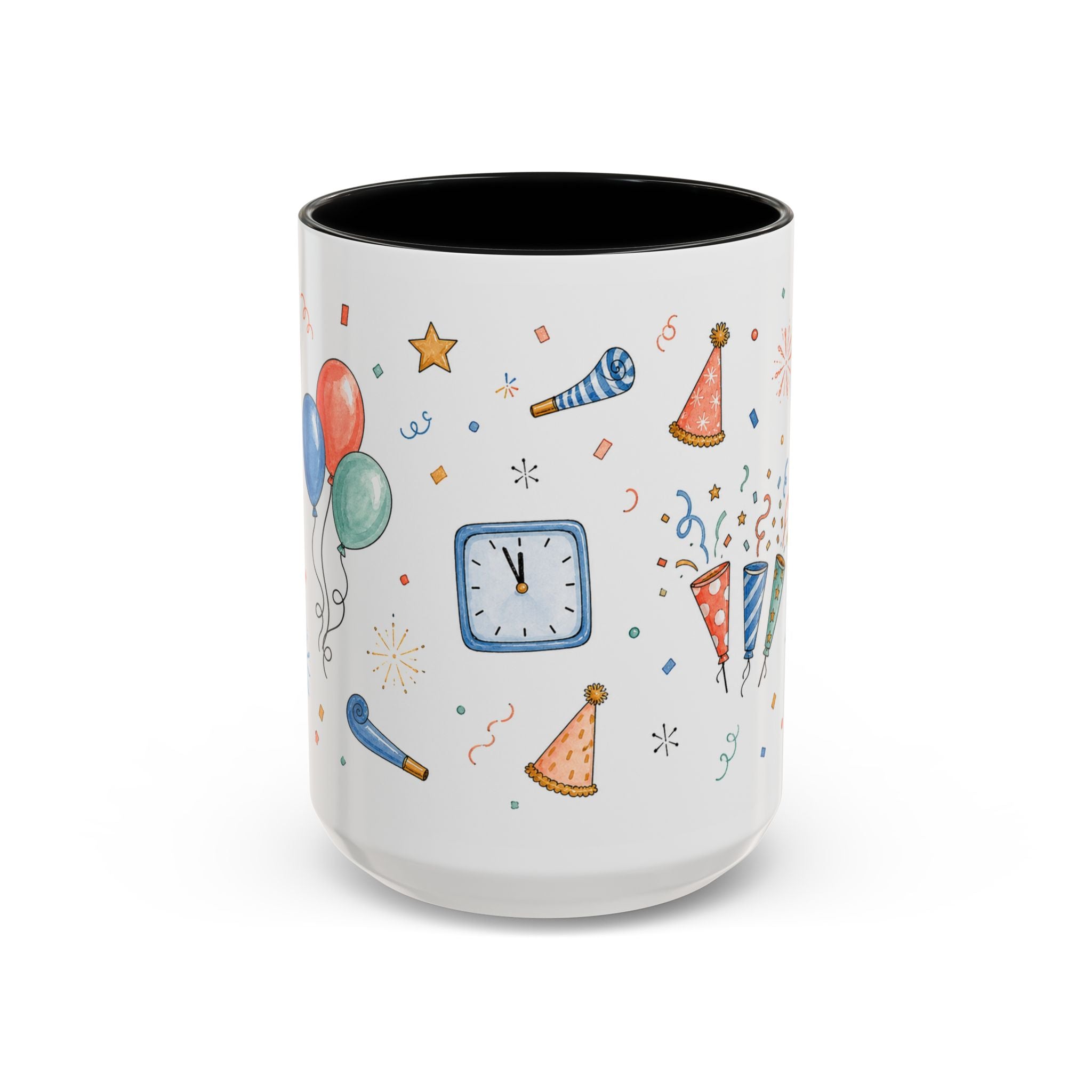 New Year Party Mug | Balloon Popper Watercolor Celebration Gift | Accent Cup 11oz 15oz