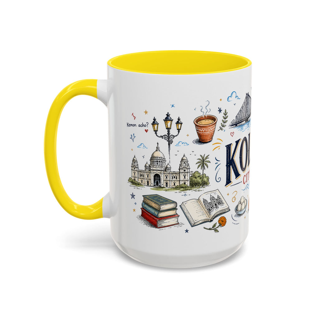Kolkata Coffee Mug | India Souvenir Travel Gift | Accent Color Ceramic 11oz 15oz