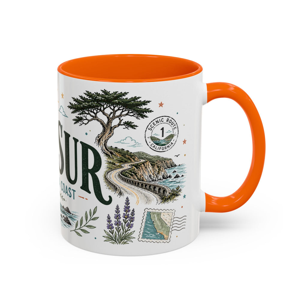 Big Sur Coffee Mug | Travel Destination Souvenir Gift | Accent Color Ceramic 11oz 15oz