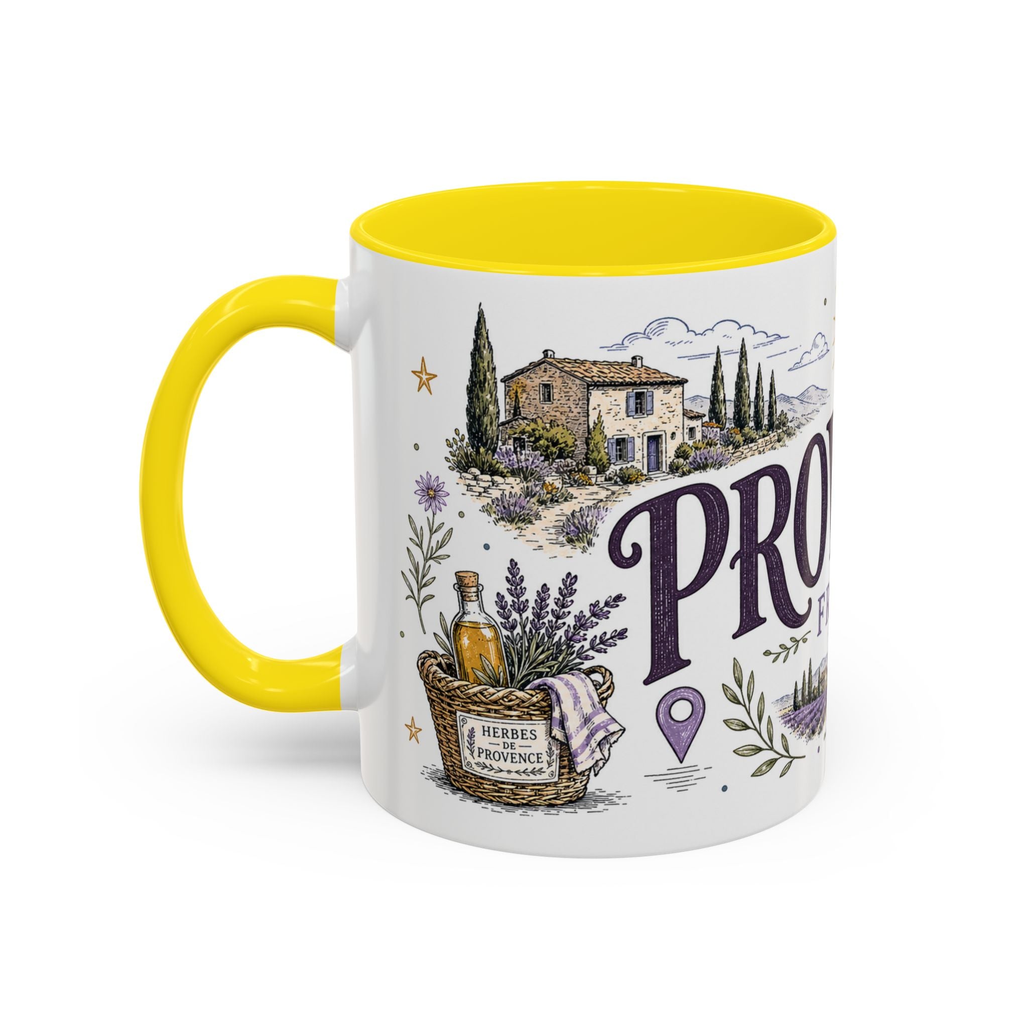 Provence Coffee Mug | Travel Destination Souvenir Gift | Accent Color Ceramic 11oz 15oz