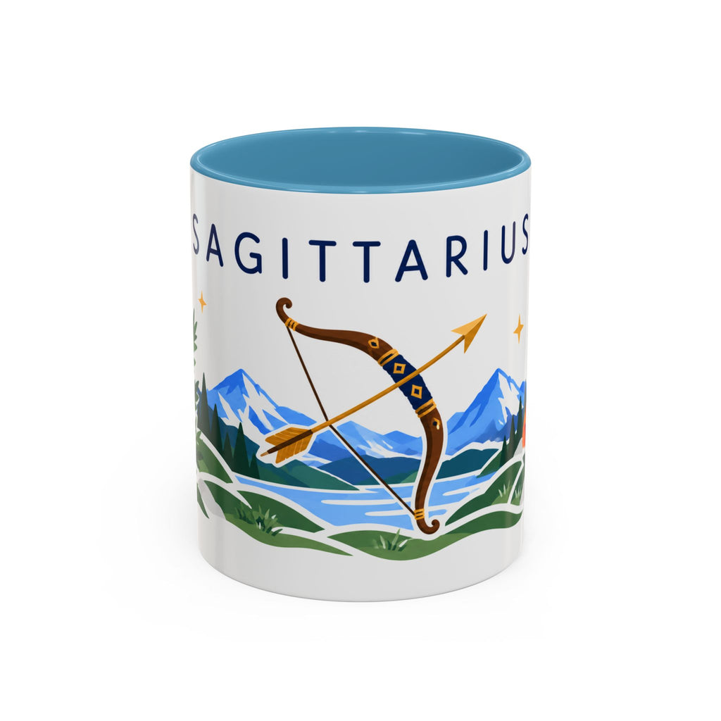Sagittarius Zodiac Coffee Mug | Bow and Arrow Design | Astrology Birthday Gift | 11 oz 15 oz Ceramic Accent Mug
