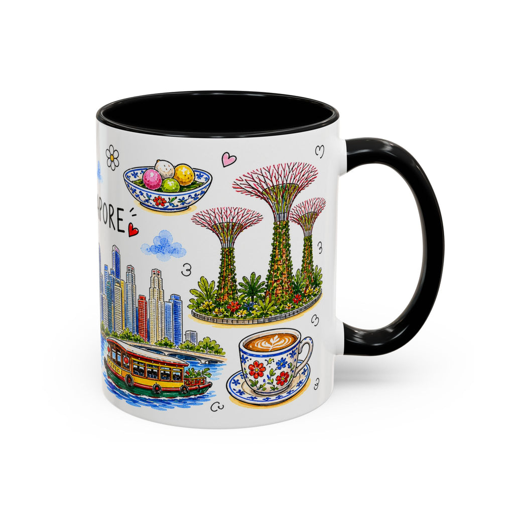 Singapore Illustrated Travel Mug | City Souvenir Accent Coffee Mug | 11oz 15oz Ceramic Cup