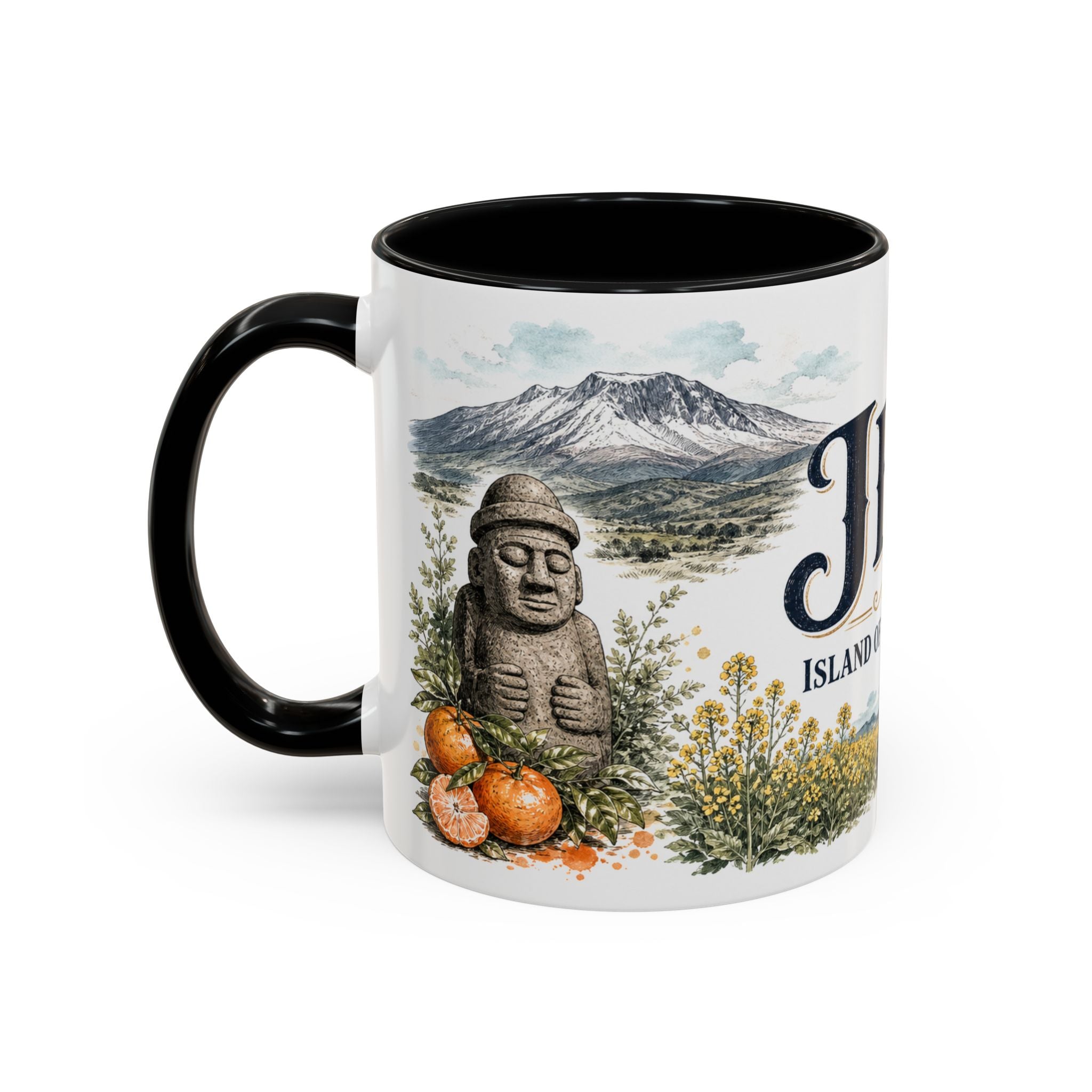 Jeju Coffee Mug | South Korea Travel Souvenir | Vintage Illustrated City Gift | 11 oz 15 oz Accent Mug