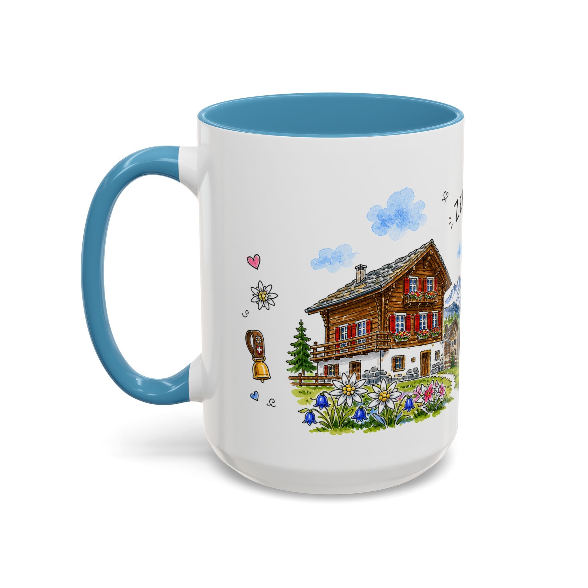 Zermatt Illustrated Travel Mug | Switzerland Souvenir Accent Coffee Mug | 11oz 15oz Ceramic Cup
