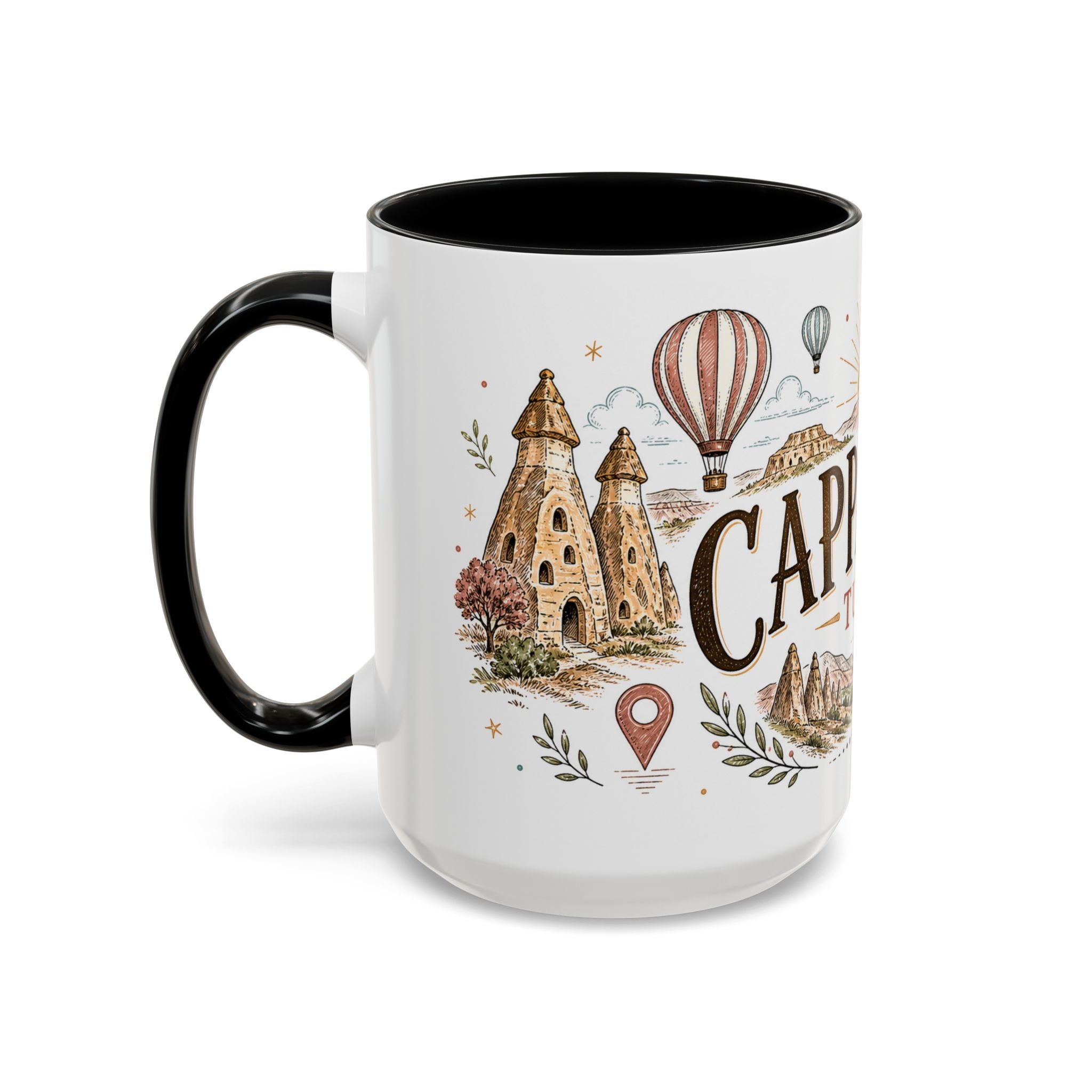 Cappadocia Coffee Mug | Travel Destination Souvenir Gift | Accent Color Ceramic 11oz 15oz