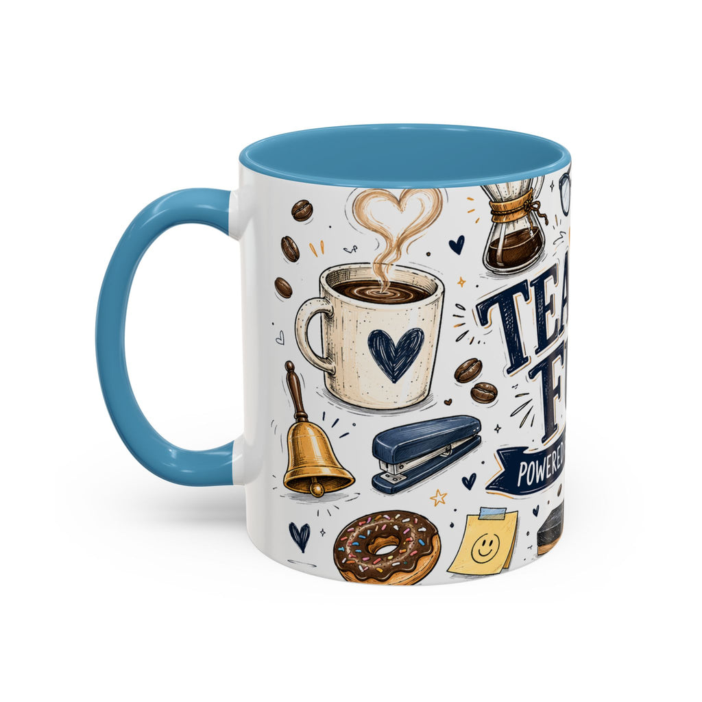 Teacher Fuel Coffee Mug | Powered by Coffee and Wine Funny Gift | Accent Color Ceramic 11oz 15oz