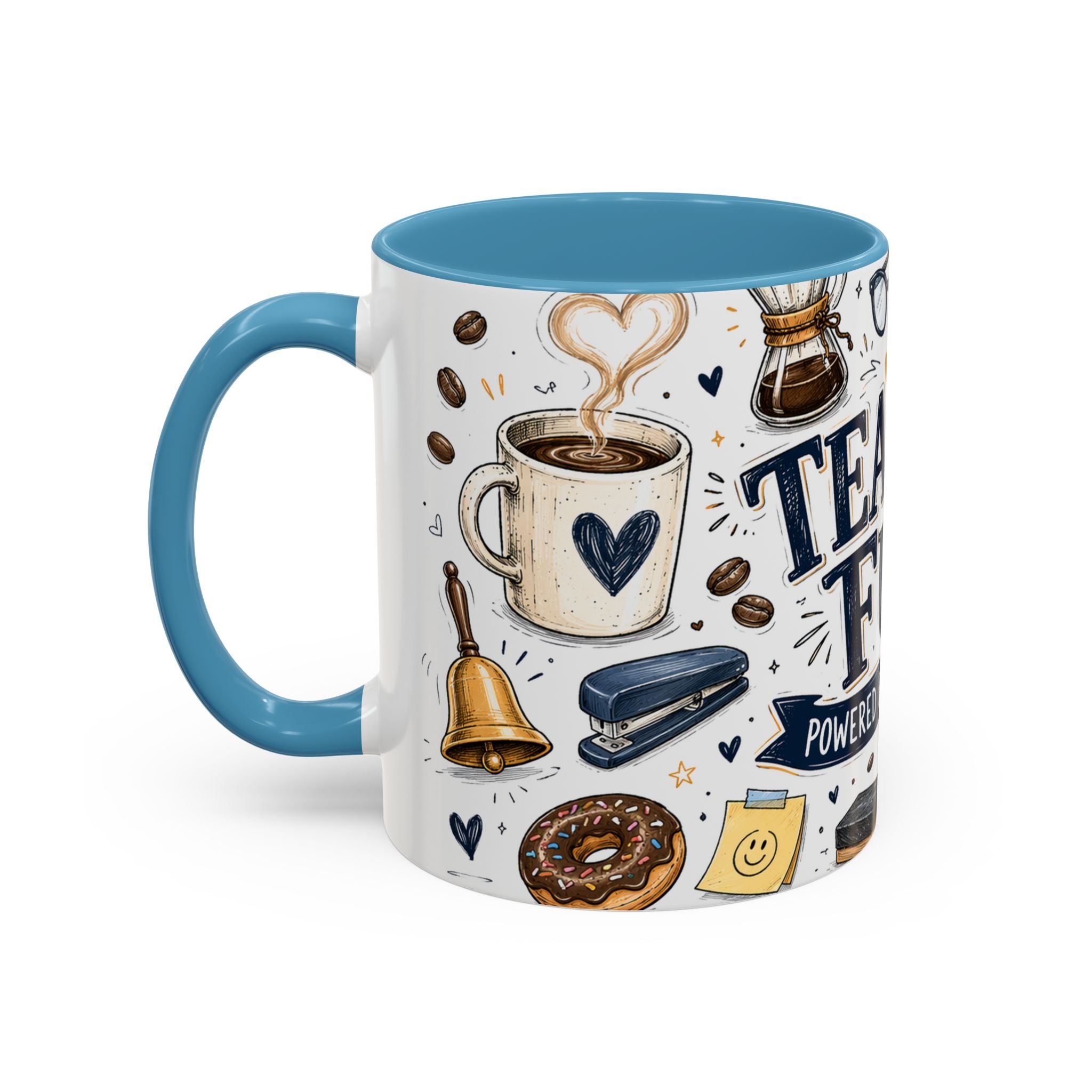 Teacher Fuel Coffee Mug | Powered by Coffee and Wine Funny Gift | Accent Color Ceramic 11oz 15oz