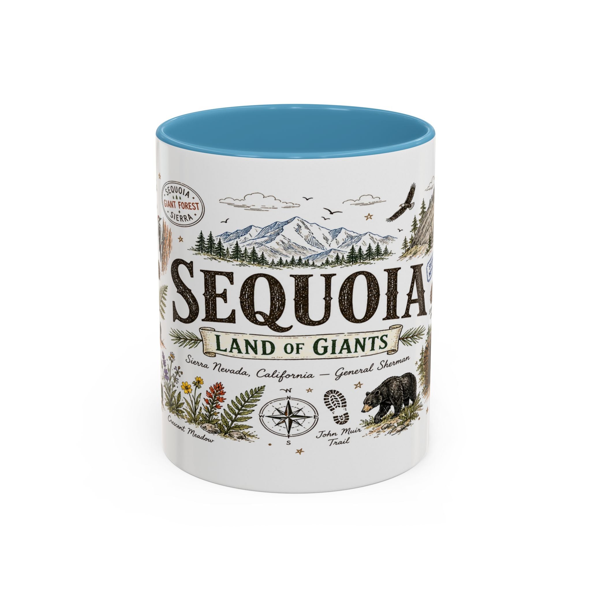 Sequoia Coffee Mug | National Park Hiking California Gift | Accent Color Ceramic 11oz 15oz