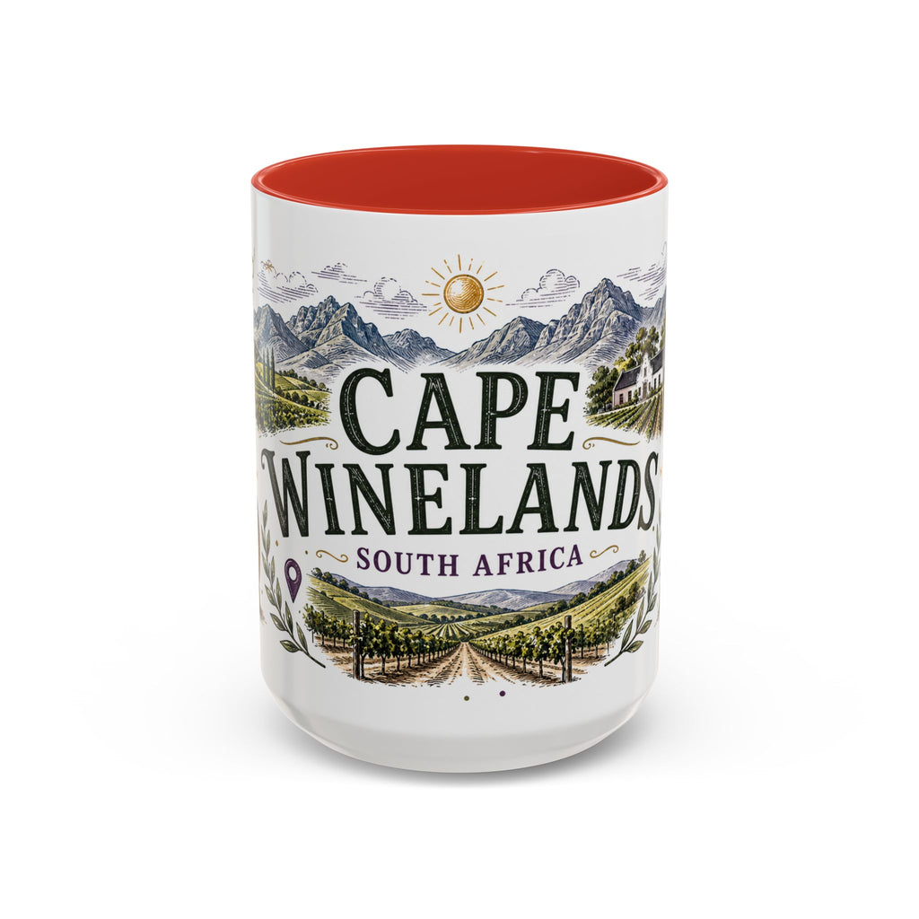 Cape Winelands Coffee Mug | Travel Destination Souvenir Gift | Accent Color Ceramic 11oz 15oz