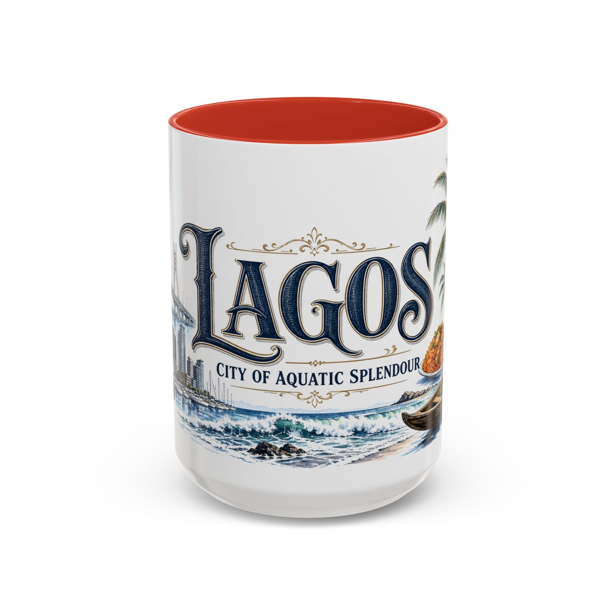 Lagos Coffee Mug | Nigeria Travel Souvenir | Vintage Illustrated City Gift | 11 oz 15 oz Accent Mug