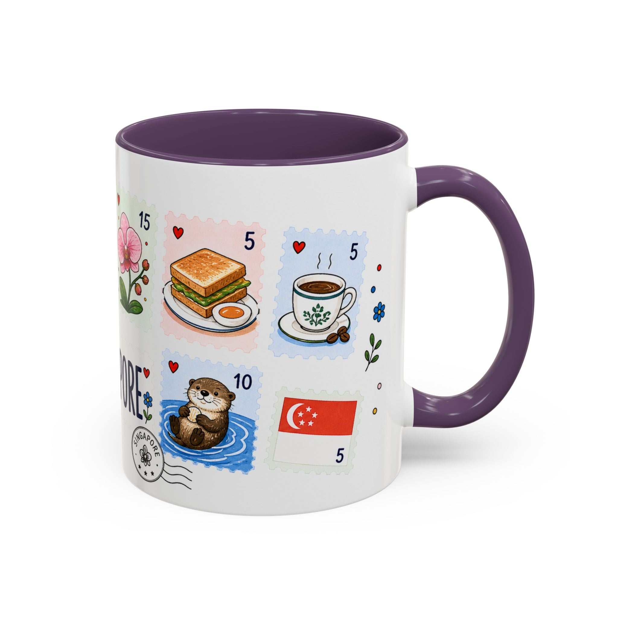Singapore Coffee Mug | Postage Stamp Collage Mug | Travel Souvenir Accent Cup 11oz 15oz