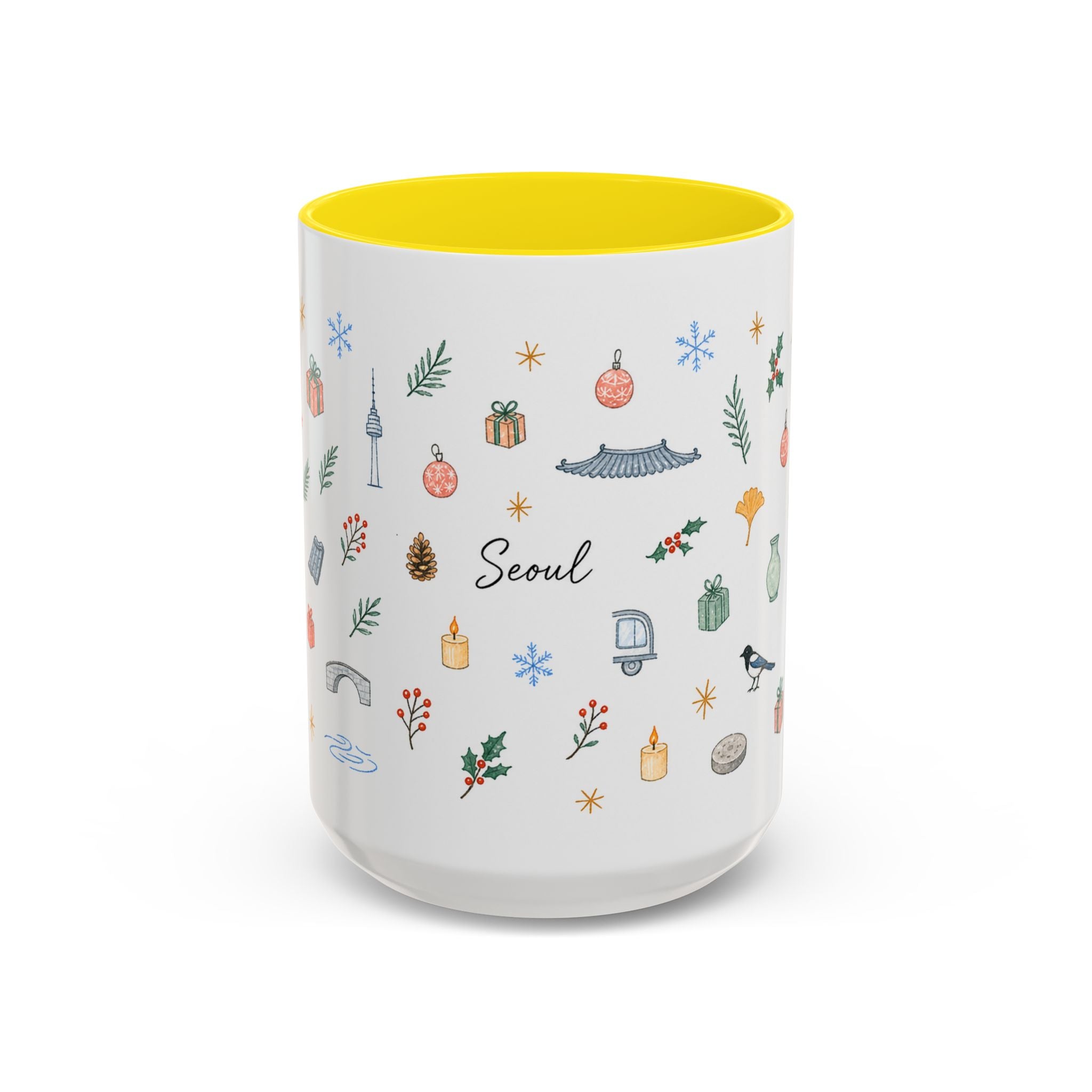 Seoul Christmas Mug | Watercolor Travel Souvenir | Holiday Gift | Accent Ceramic Coffee Cup 11oz 15oz