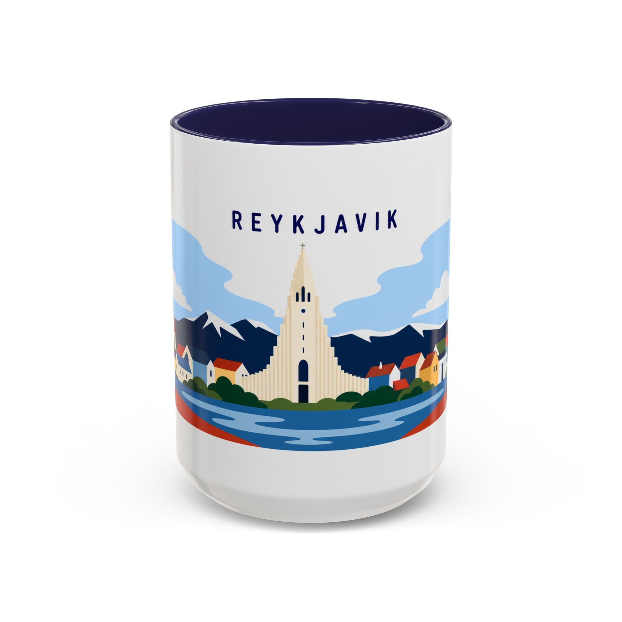 Reykjavik Coffee Mug | Travel Destination Souvenir Gift | Accent Color Ceramic 11oz 15oz