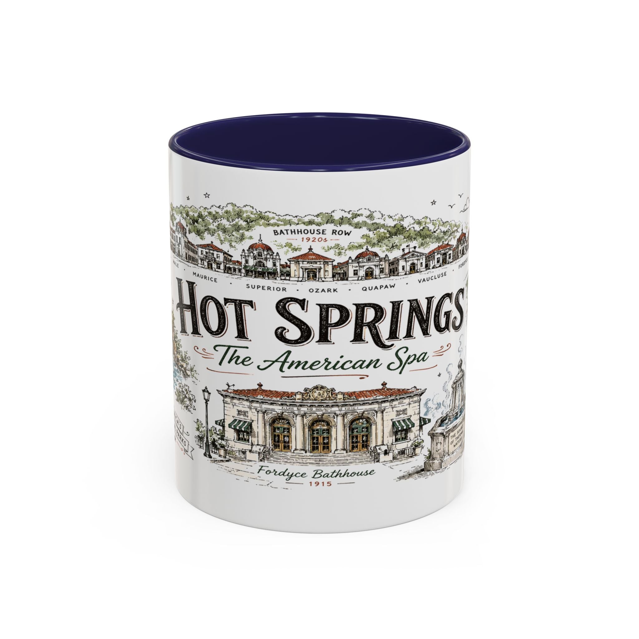 Hot Springs National Park Coffee Mug | Arkansas Thermal Spring Spa Gift | Accent Color Ceramic 11oz 15oz