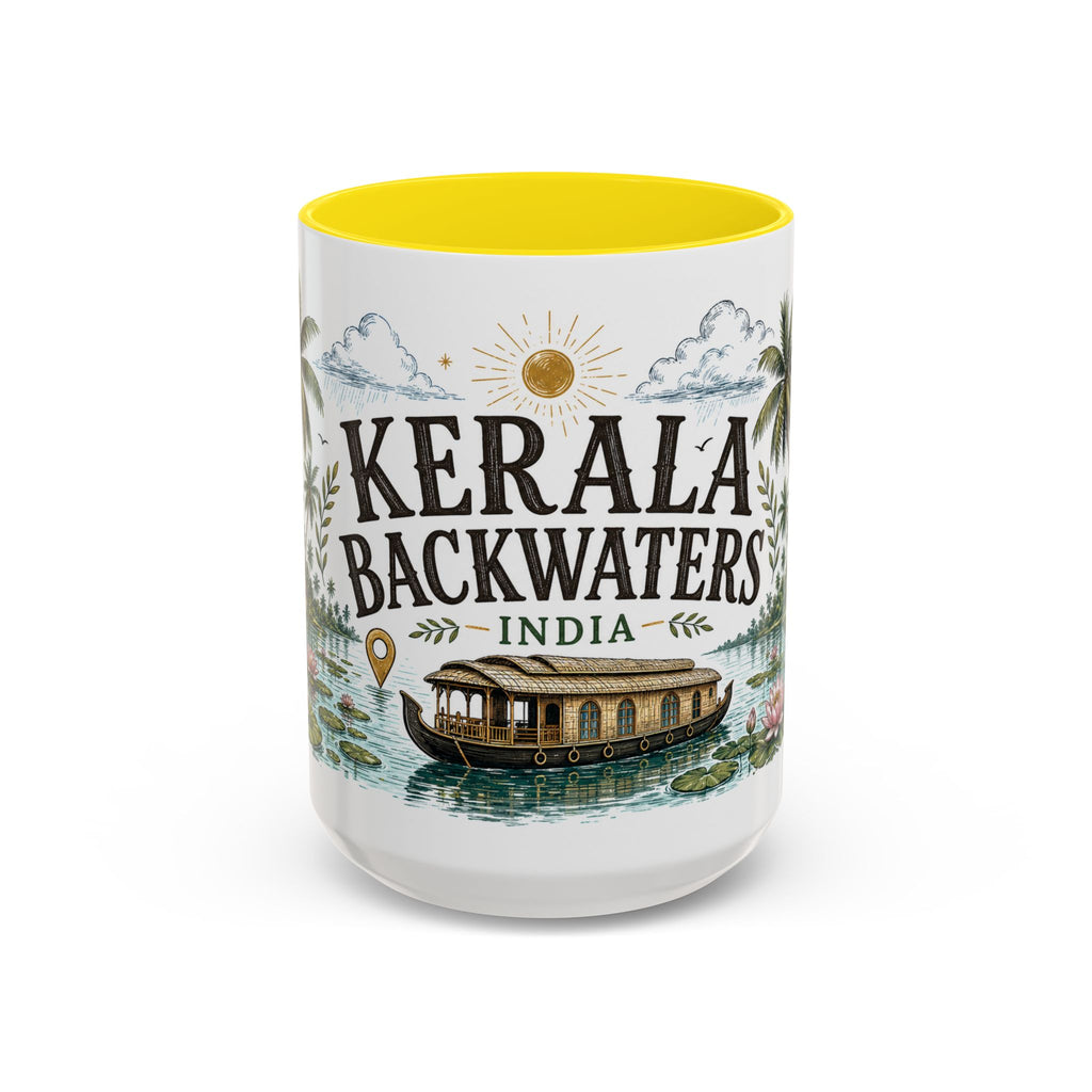 Kerala Backwaters Coffee Mug | Travel Destination Souvenir Gift | Accent Color Ceramic 11oz 15oz