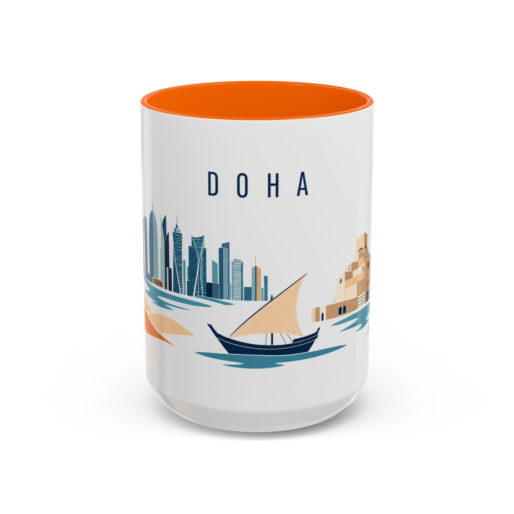 Doha Coffee Mug | Qatar Travel Souvenir | Porcelain Decal City Gift | 11oz 15oz Accent Mug