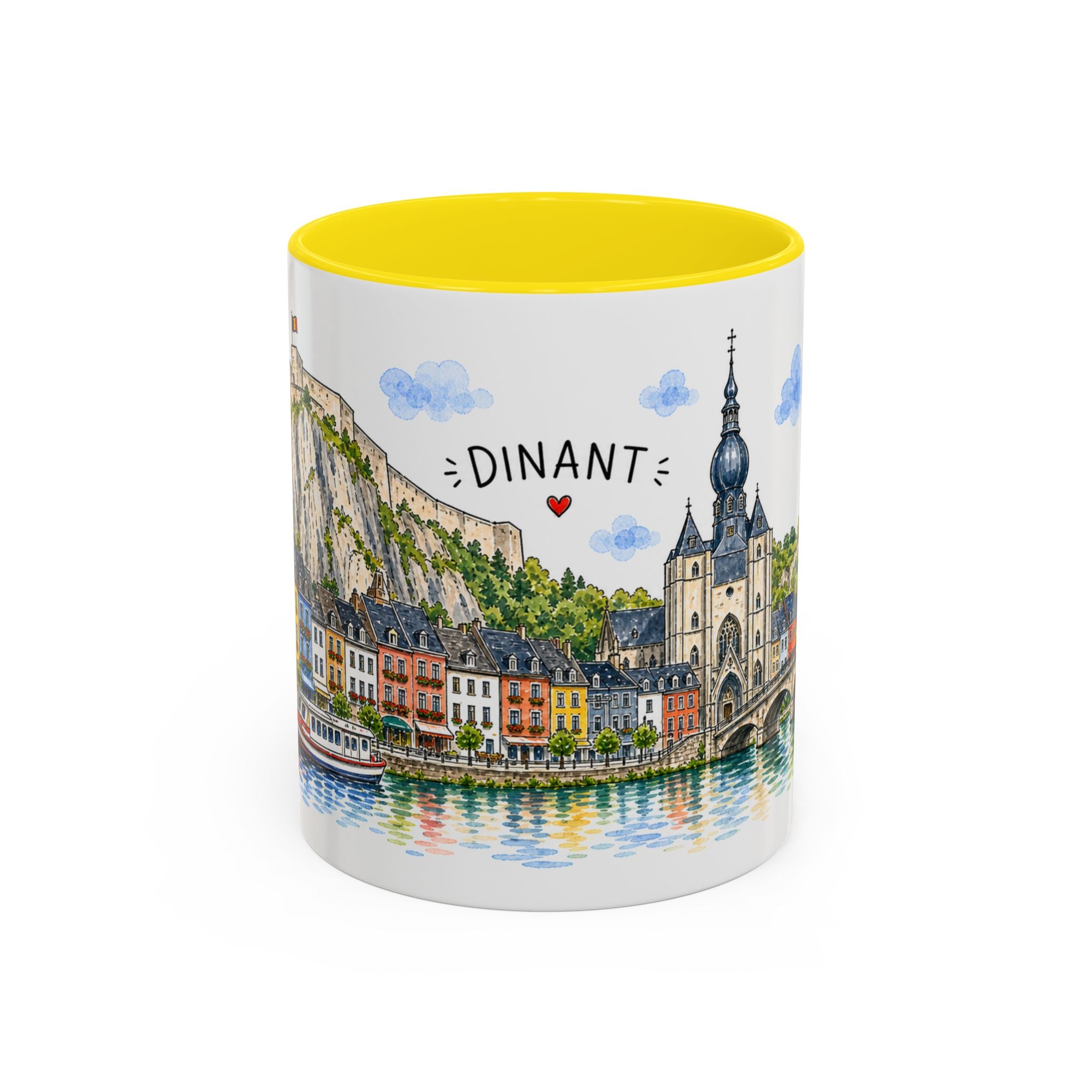 Dinant Illustrated Travel Mug | Belgium Souvenir Accent Coffee Mug | 11oz 15oz Ceramic Cup