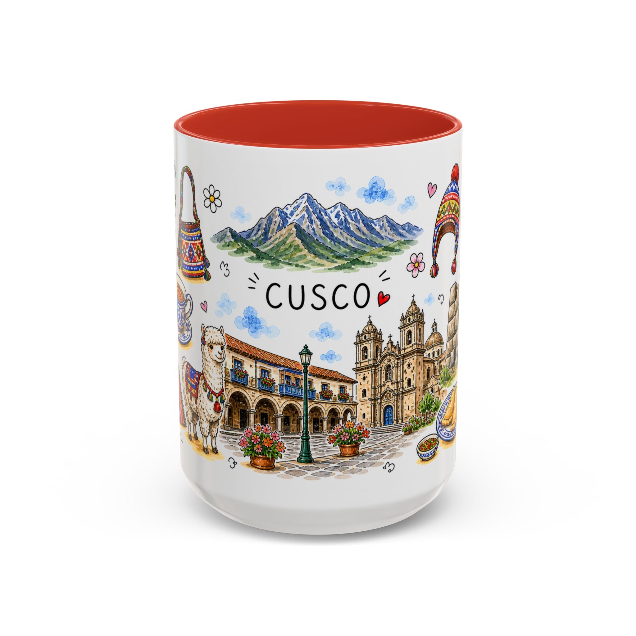 Cusco Illustrated Travel Mug | City Souvenir Accent Coffee Mug | 11oz 15oz Ceramic Cup