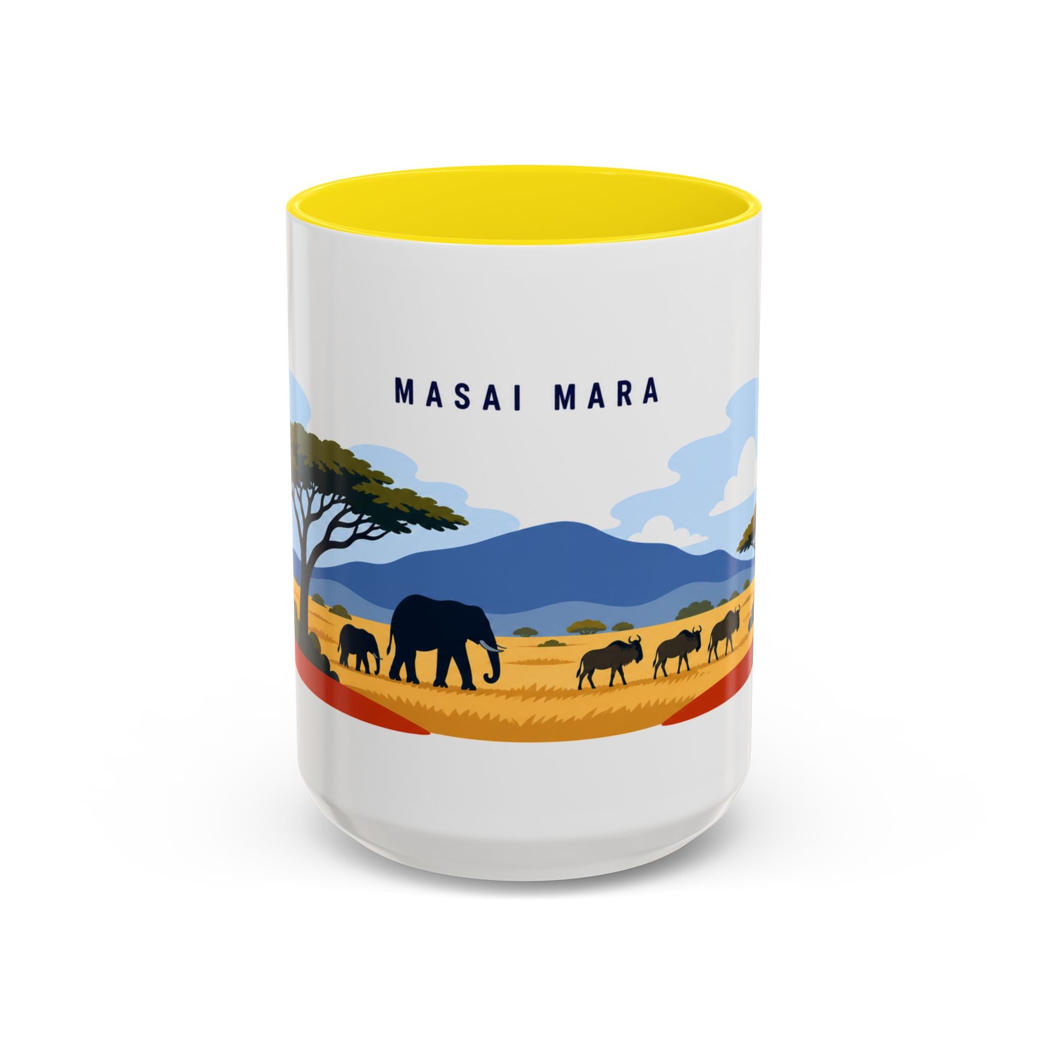 Masai Mara Coffee Mug | Travel Destination Souvenir Gift | Accent Color Ceramic 11oz 15oz