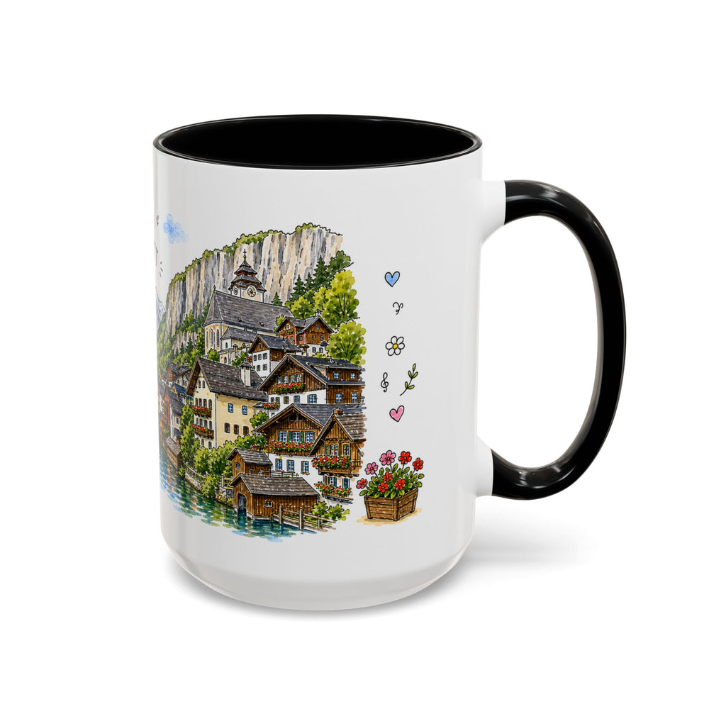 Hallstatt Illustrated Travel Mug | Austria Souvenir Accent Coffee Mug | 11oz 15oz Ceramic Cup