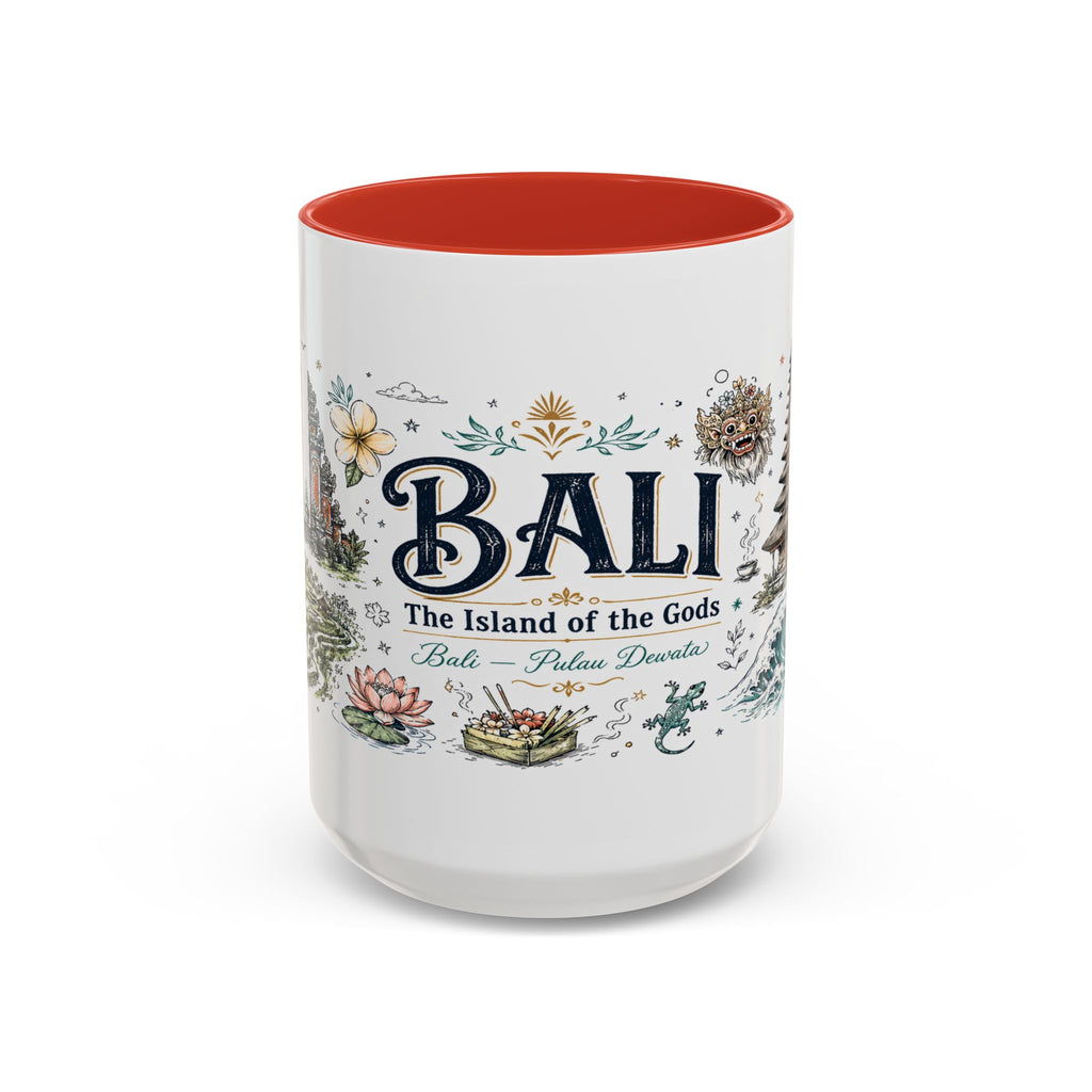 Bali Coffee Mug | Indonesia Souvenir Travel Gift | Accent Color Ceramic 11oz 15oz