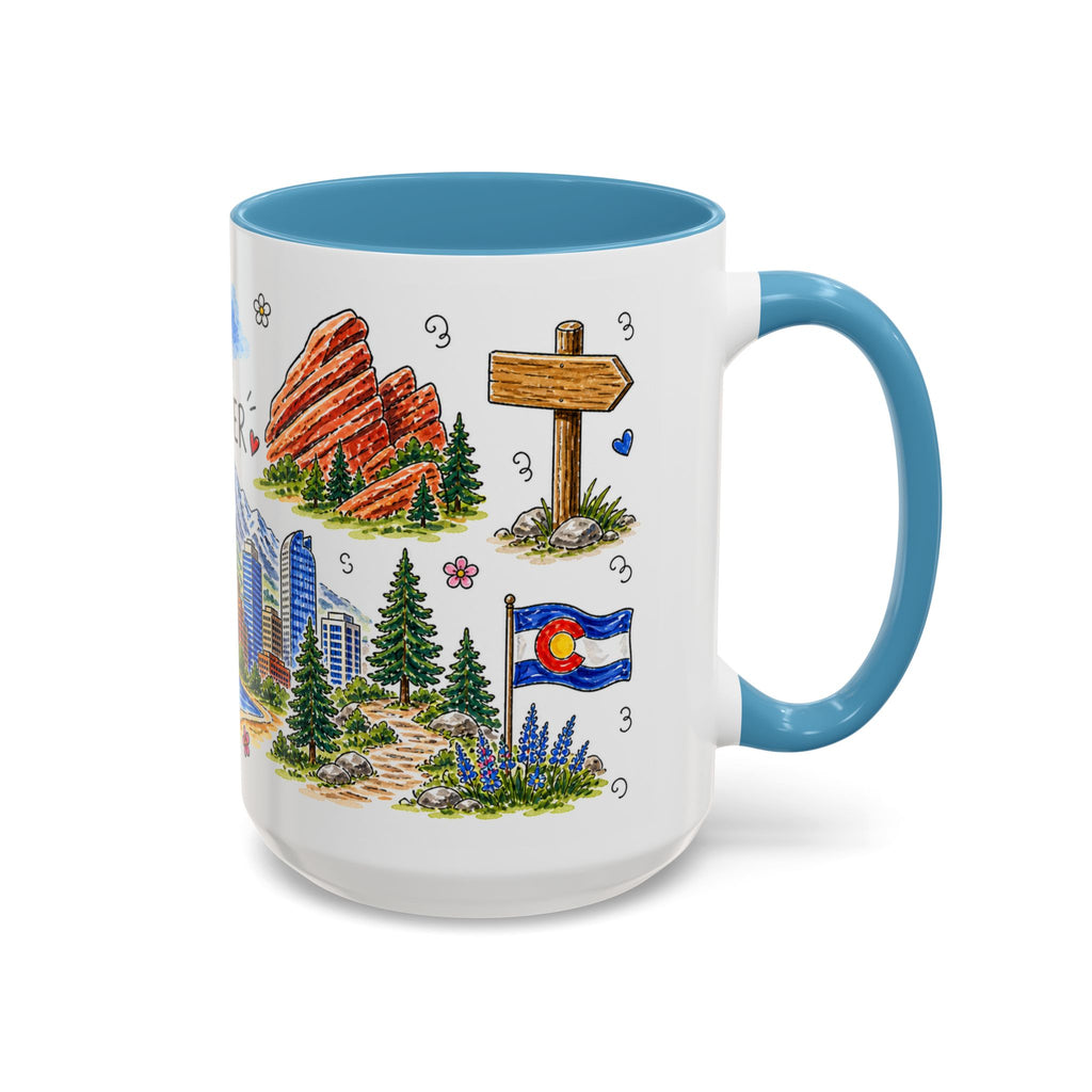 Denver Illustrated Travel Mug | City Souvenir Accent Coffee Mug | 11oz 15oz Ceramic Cup