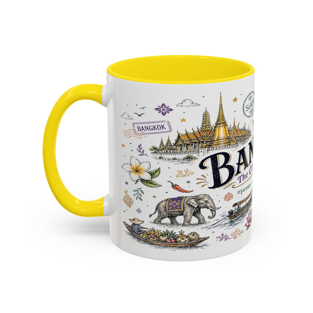 Bangkok Coffee Mug | Thailand Souvenir Travel Gift | Accent Color Ceramic 11oz 15oz